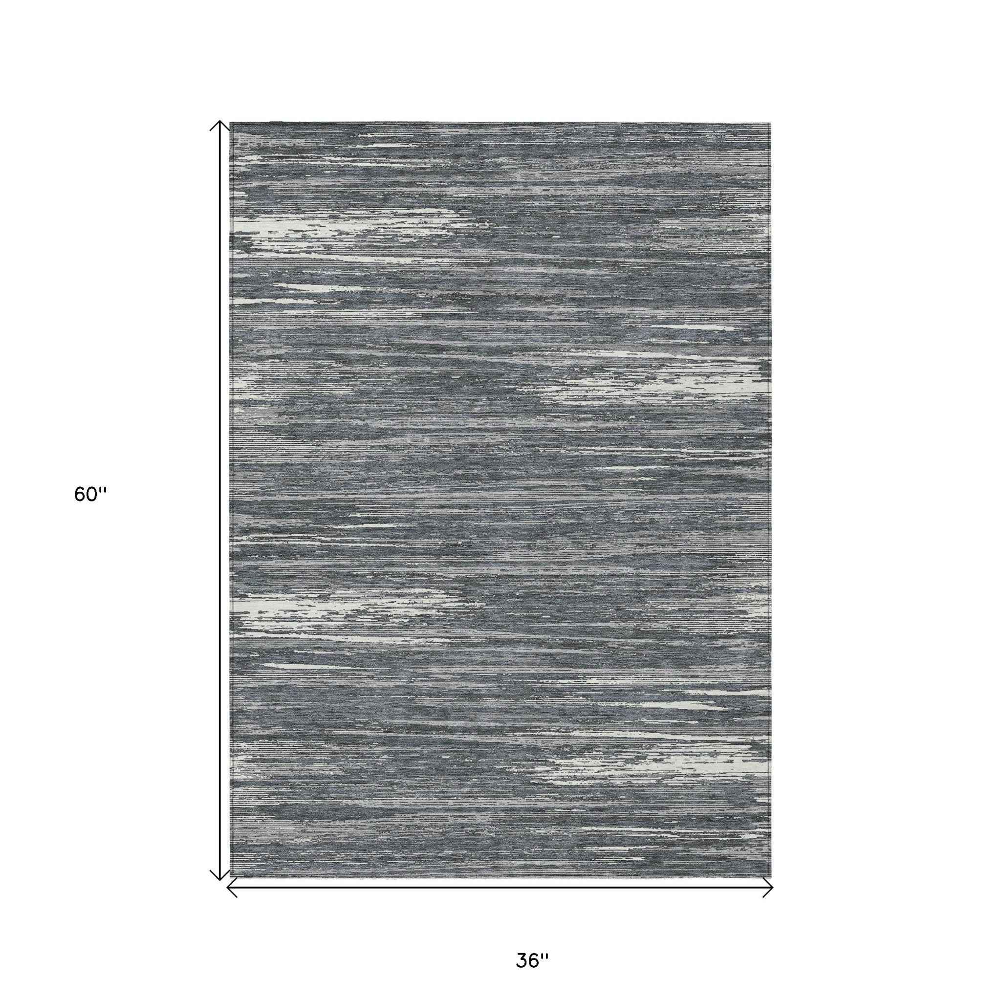 3' X 5' Gray And Ivory Striped Washable Indoor Outdoor Area Rug