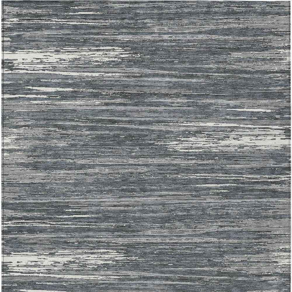 3' X 5' Gray And Ivory Striped Washable Indoor Outdoor Area Rug