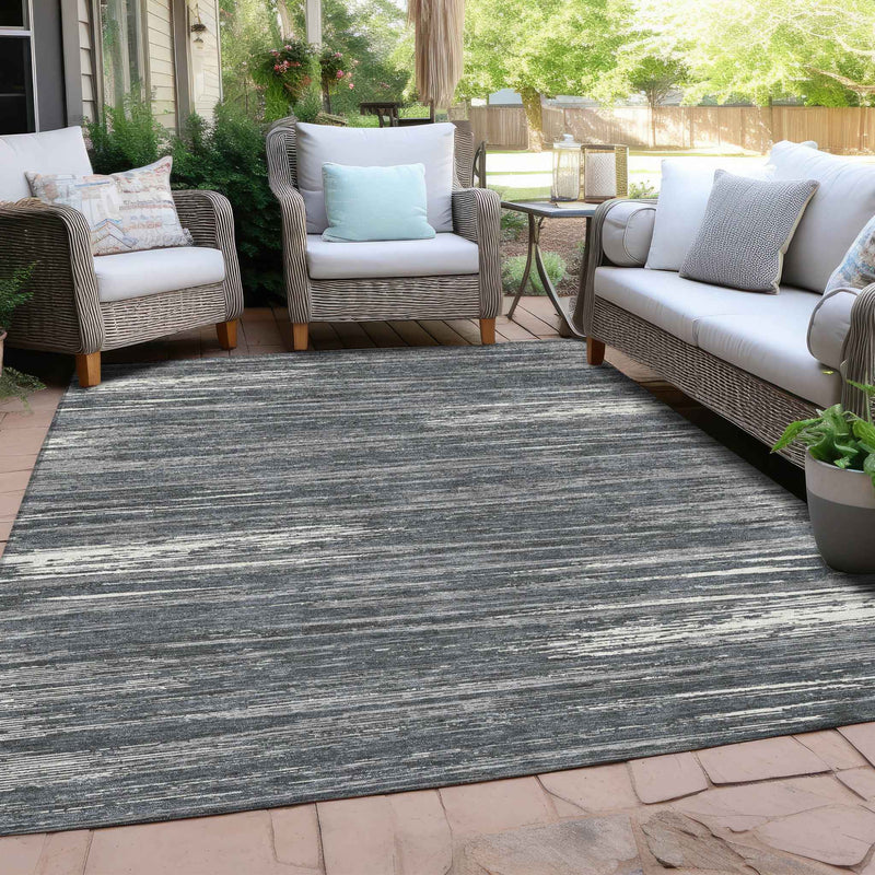 3' X 5' Gray And Ivory Striped Washable Indoor Outdoor Area Rug