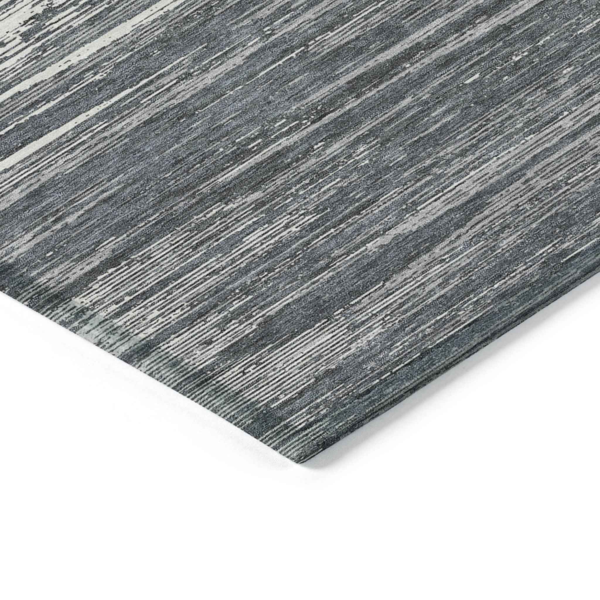 3' X 5' Gray And Ivory Striped Washable Indoor Outdoor Area Rug