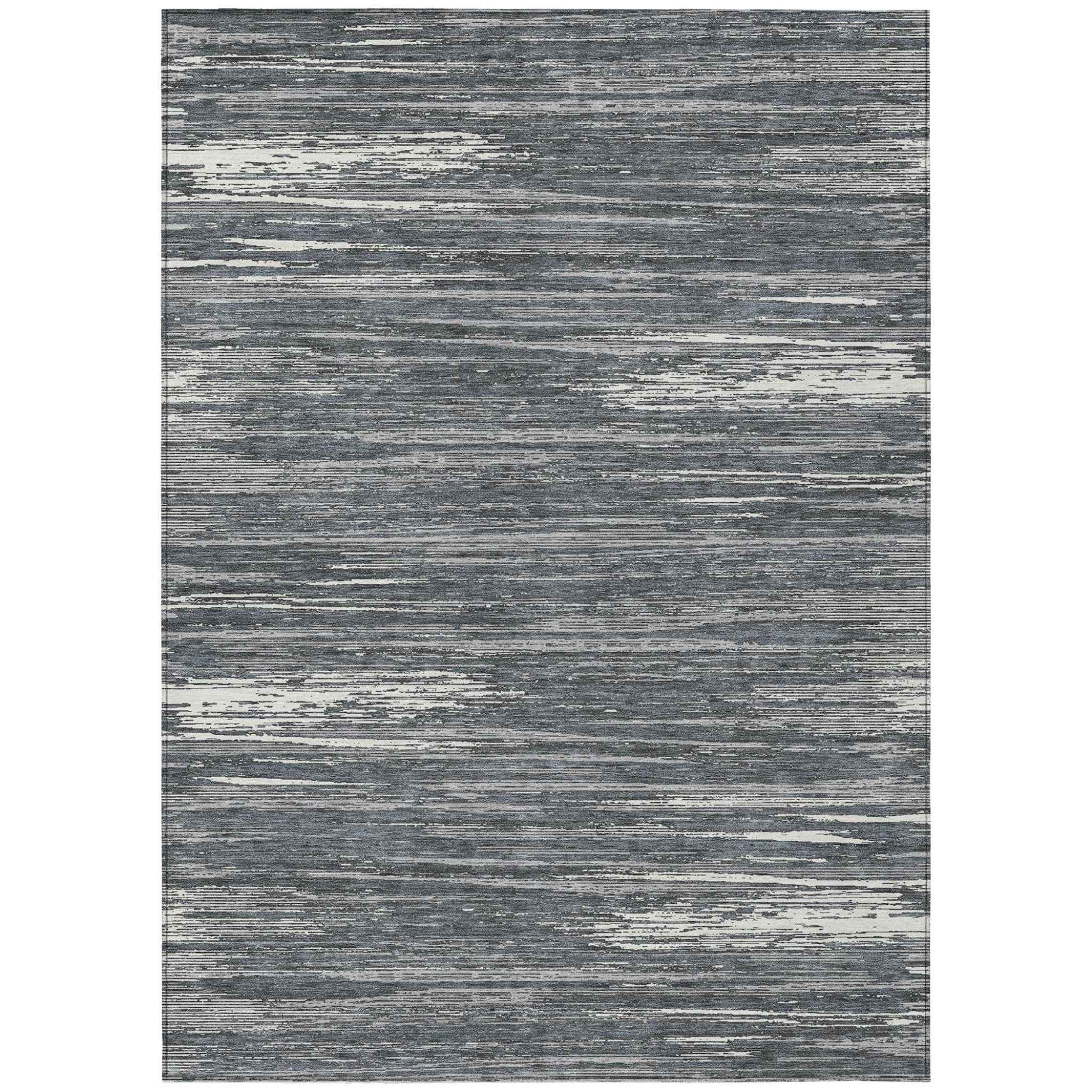 3' X 5' Gray And Ivory Striped Washable Indoor Outdoor Area Rug