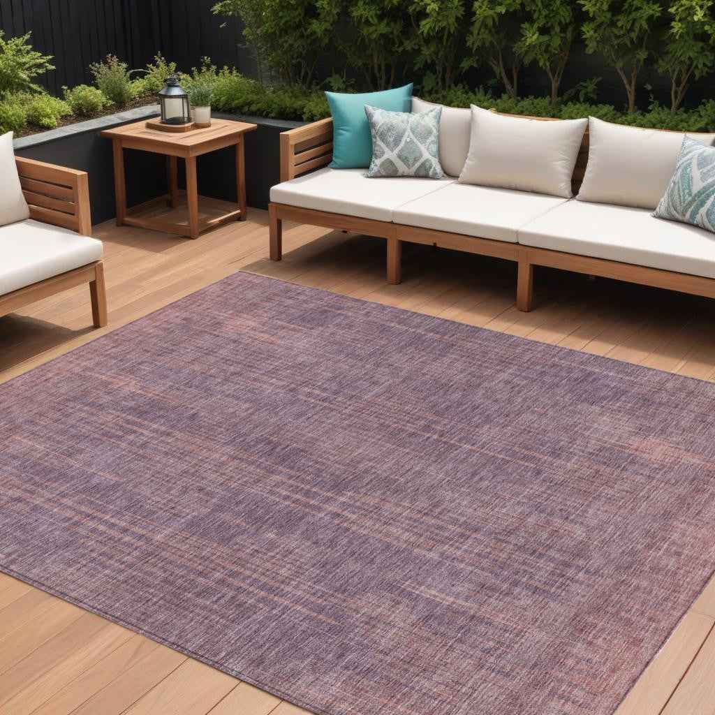 8' X 10' Mauve And Dark Purple Striped Washable Indoor Outdoor Area Rug