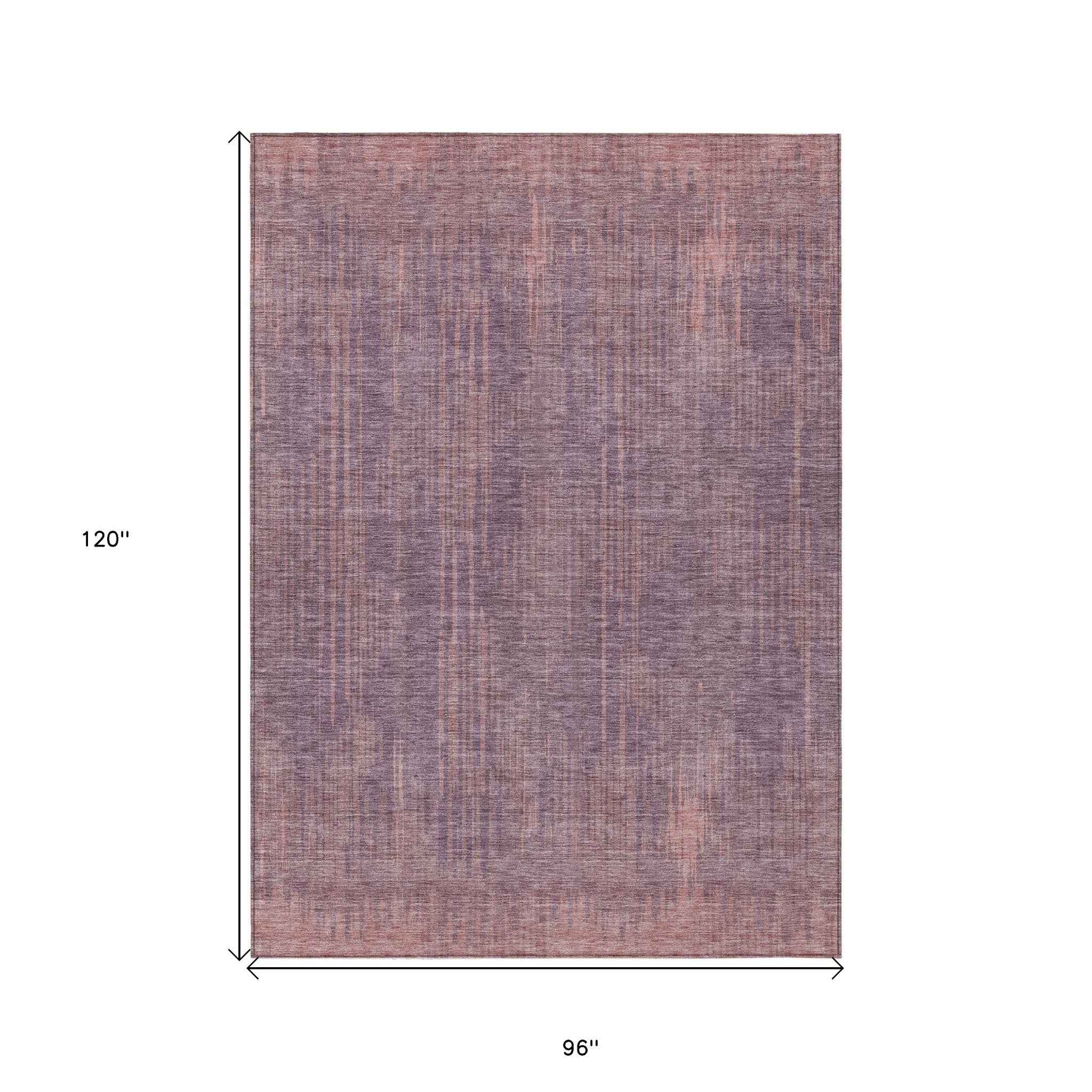 8' X 10' Mauve And Dark Purple Striped Washable Indoor Outdoor Area Rug