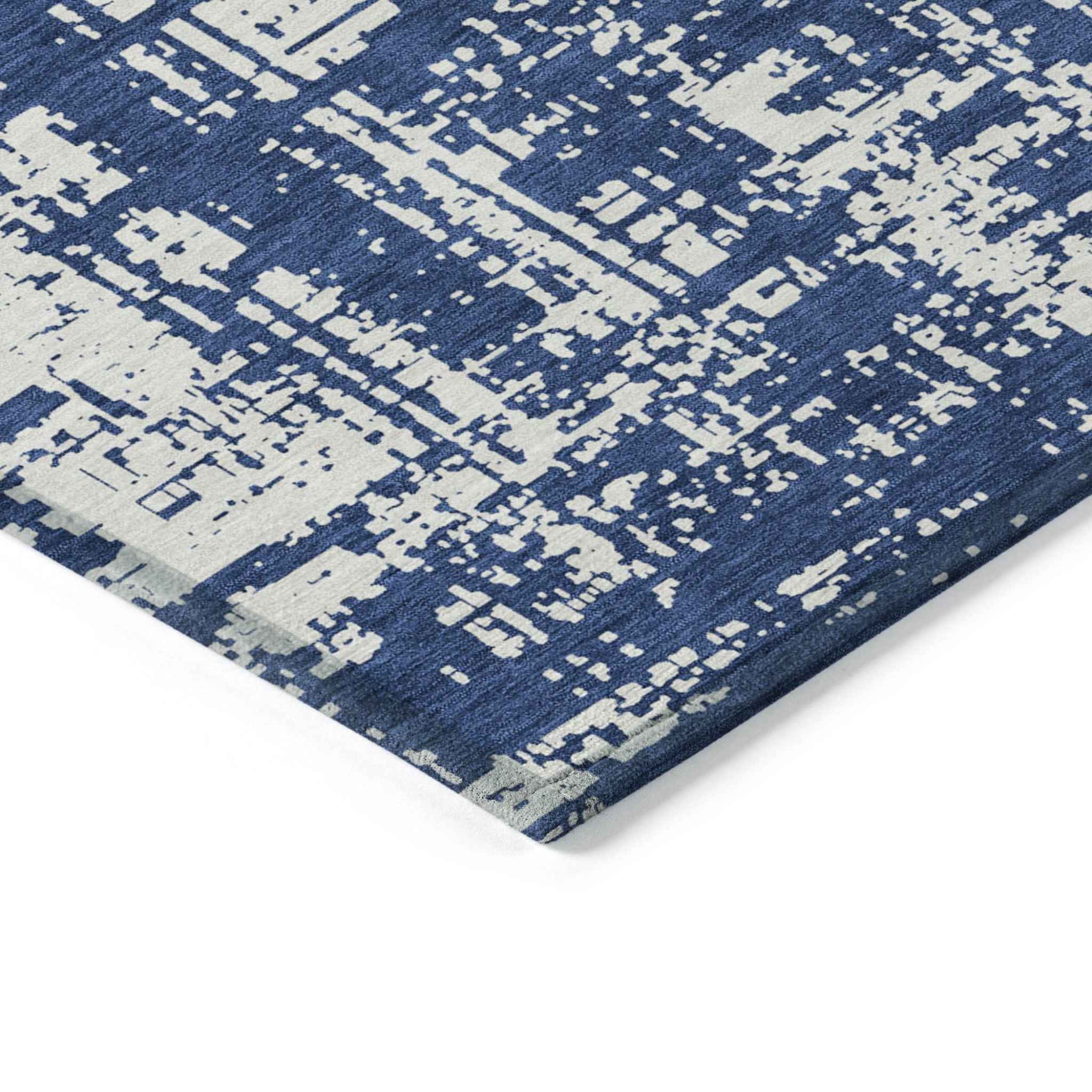 8' X 10' Navy Blue And Ivory Abstract Washable Indoor Outdoor Area Rug