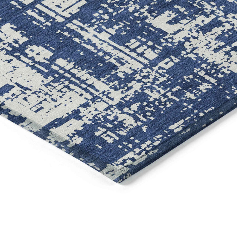 8' X 10' Navy Blue And Ivory Abstract Washable Indoor Outdoor Area Rug