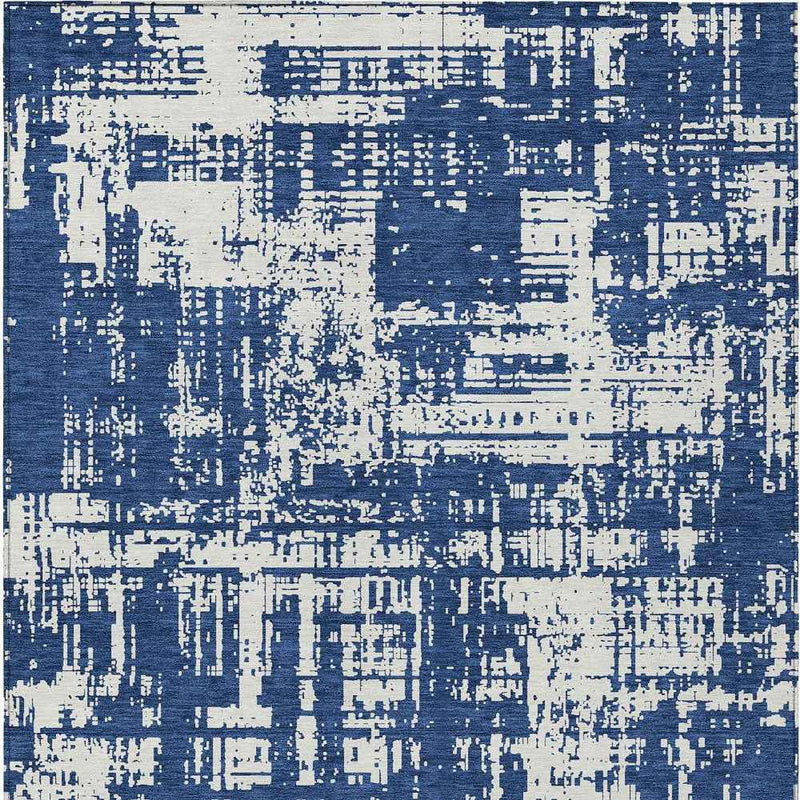 8' X 10' Navy Blue And Ivory Abstract Washable Indoor Outdoor Area Rug