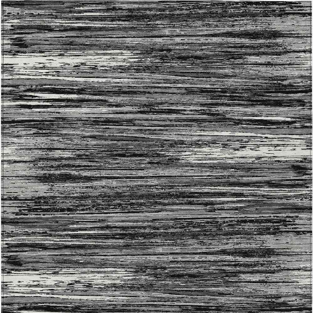 8' X 10' Black And Ivory Striped Washable Indoor Outdoor Area Rug