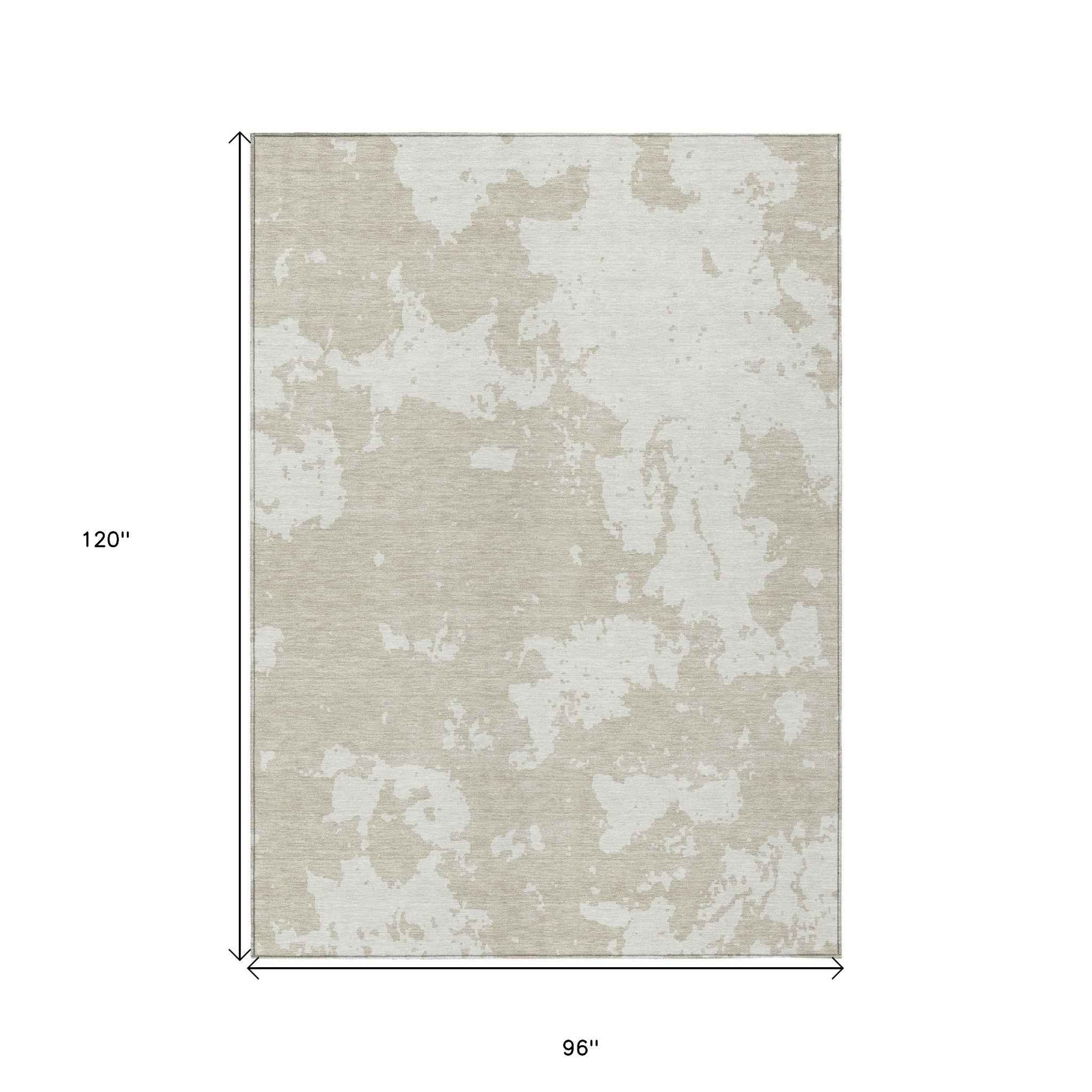 8' X 10' Beige And Ivory Abstract Washable Indoor Outdoor Area Rug