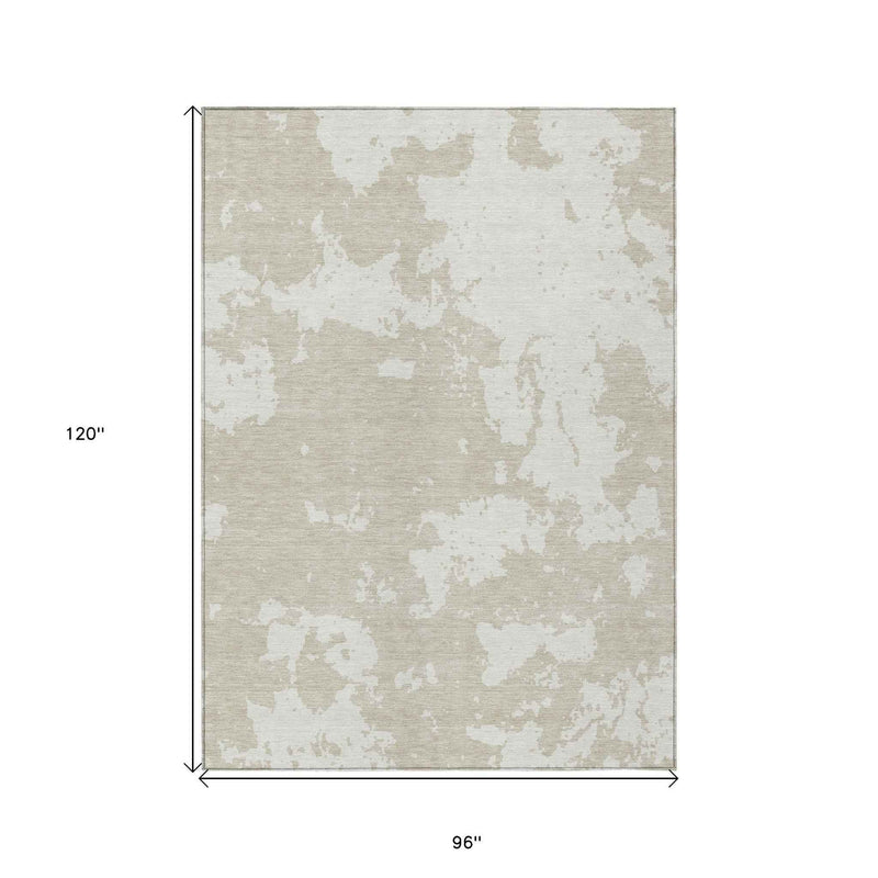 8' X 10' Beige And Ivory Abstract Washable Indoor Outdoor Area Rug