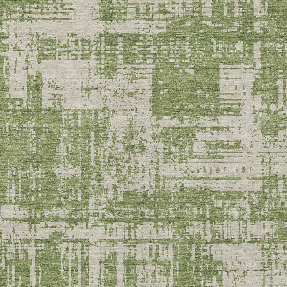 8' X 10' Green And Beige Abstract Washable Indoor Outdoor Area Rug