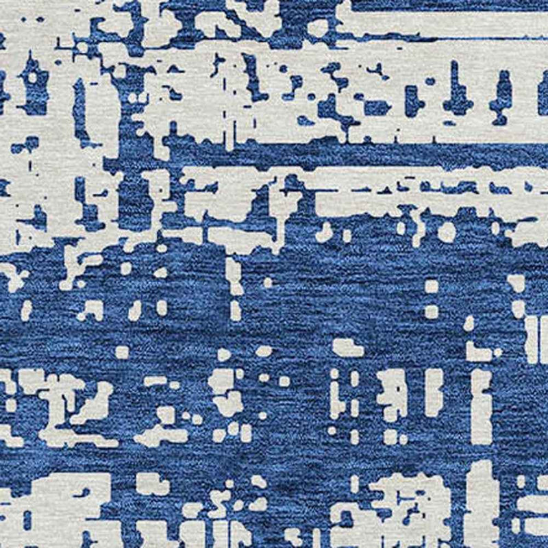 8' Navy Blue And Ivory Round Abstract Washable Indoor Outdoor Area Rug