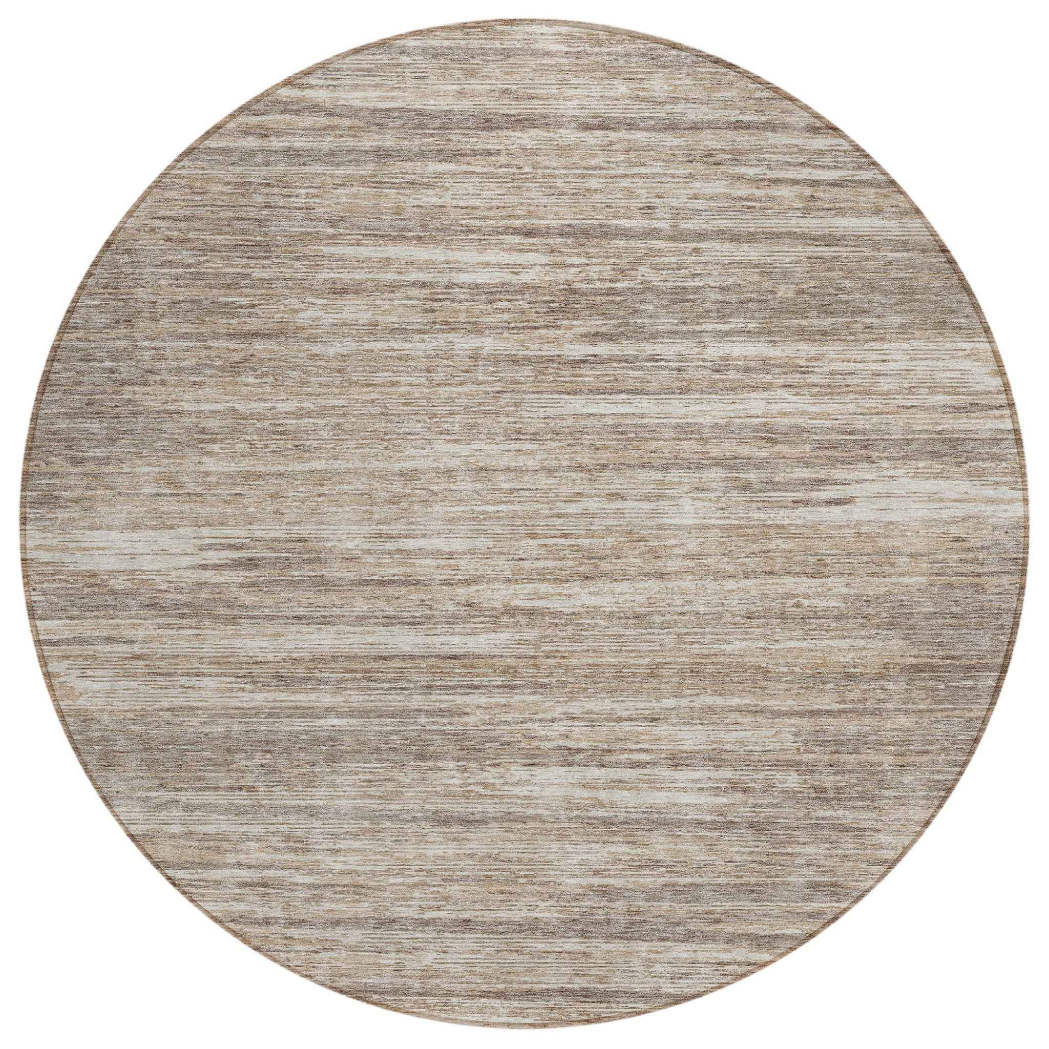 8' Taupe Gray And Ivory Round Striped Washable Indoor Outdoor Area Rug
