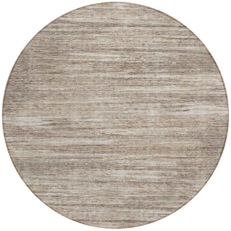 8' Taupe Gray And Ivory Round Striped Washable Indoor Outdoor Area Rug