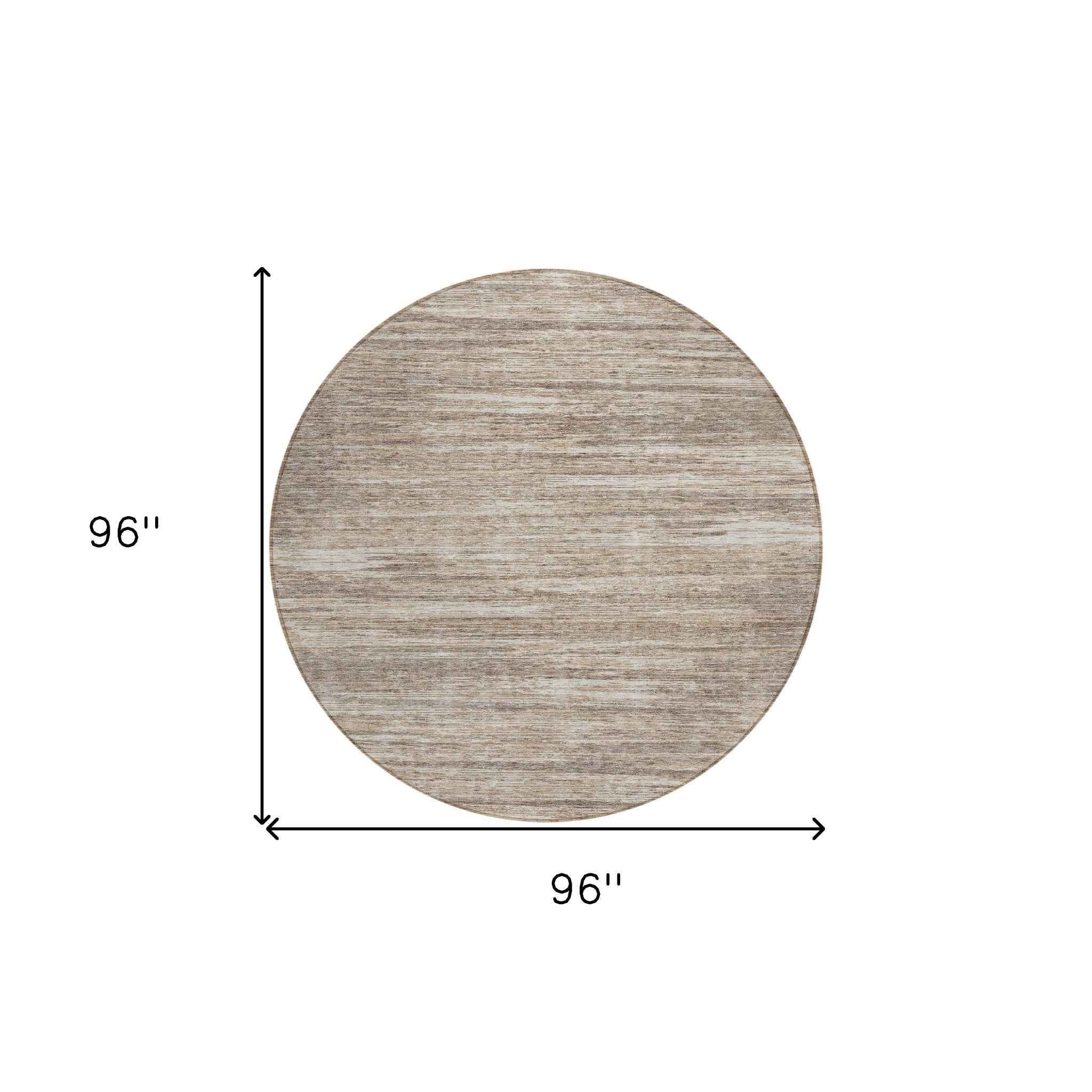 8' Taupe Gray And Ivory Round Striped Washable Indoor Outdoor Area Rug