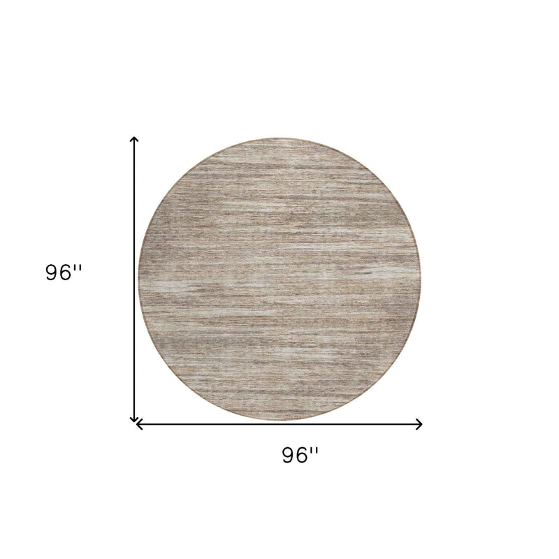 8' Taupe Gray And Ivory Round Striped Washable Indoor Outdoor Area Rug