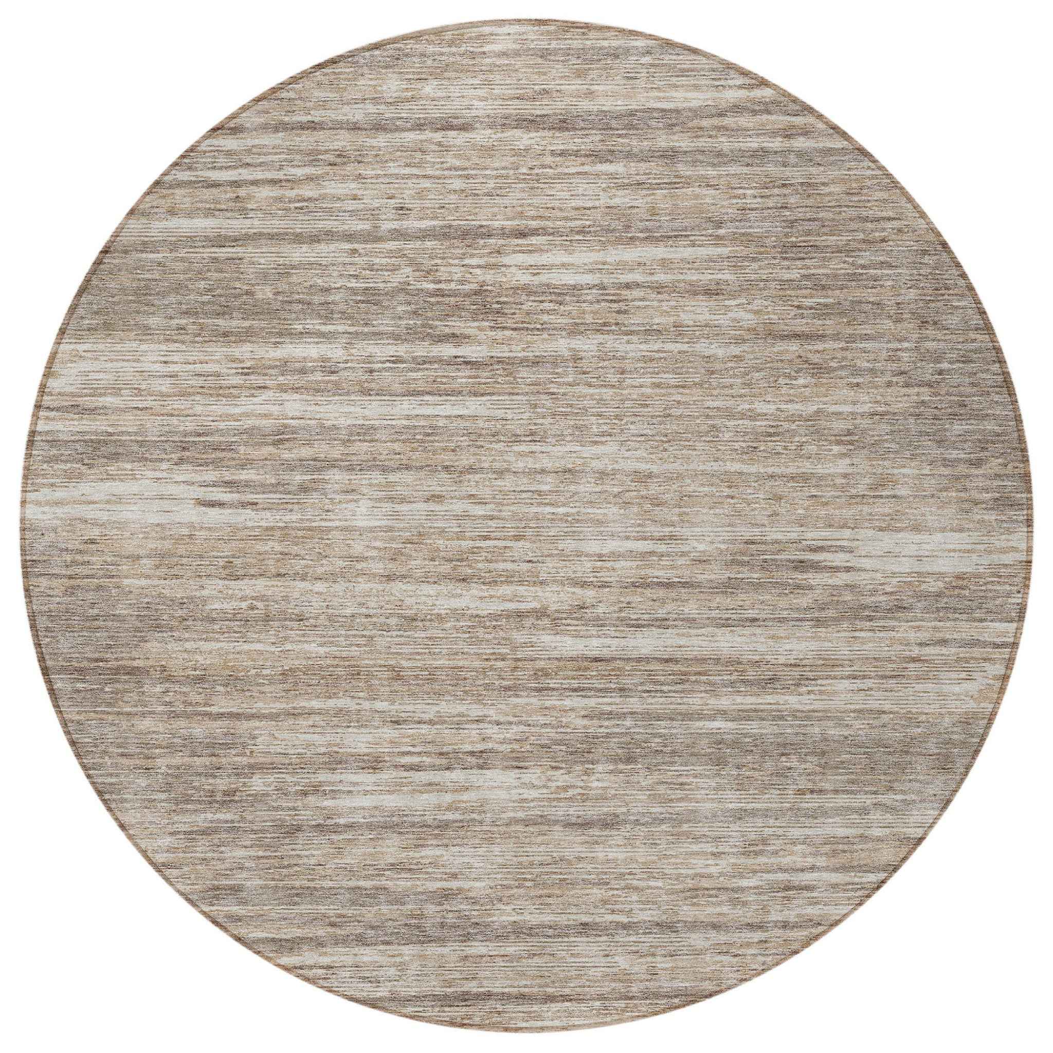8' Taupe Gray And Ivory Round Striped Washable Indoor Outdoor Area Rug