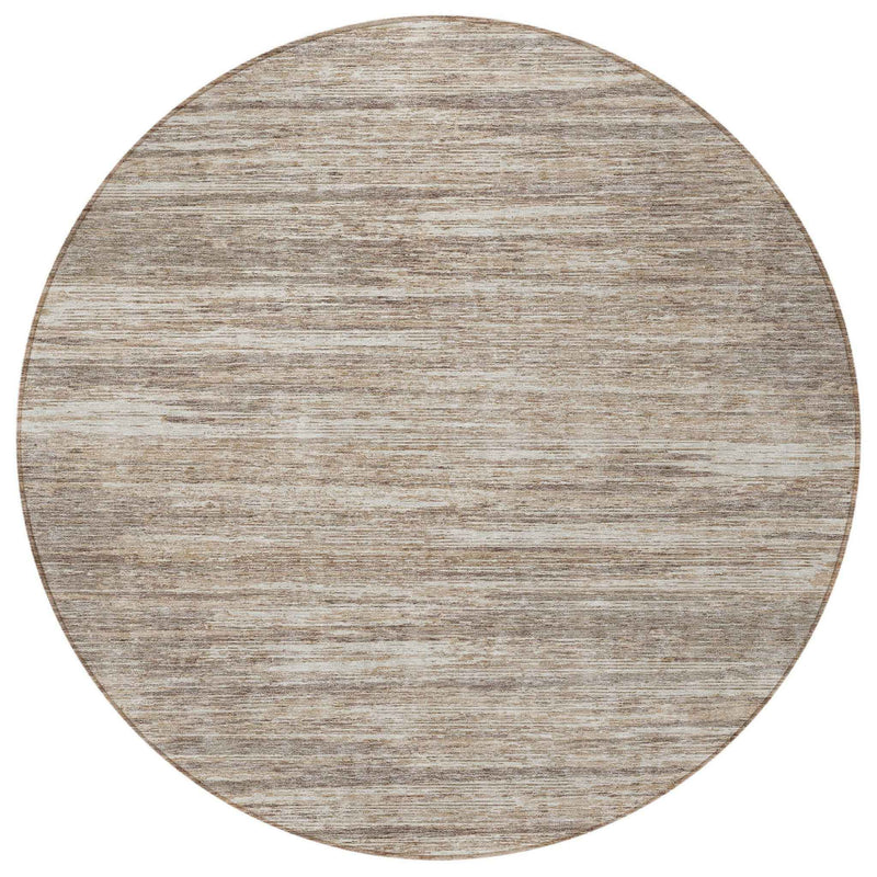 8' Taupe Gray And Ivory Round Striped Washable Indoor Outdoor Area Rug