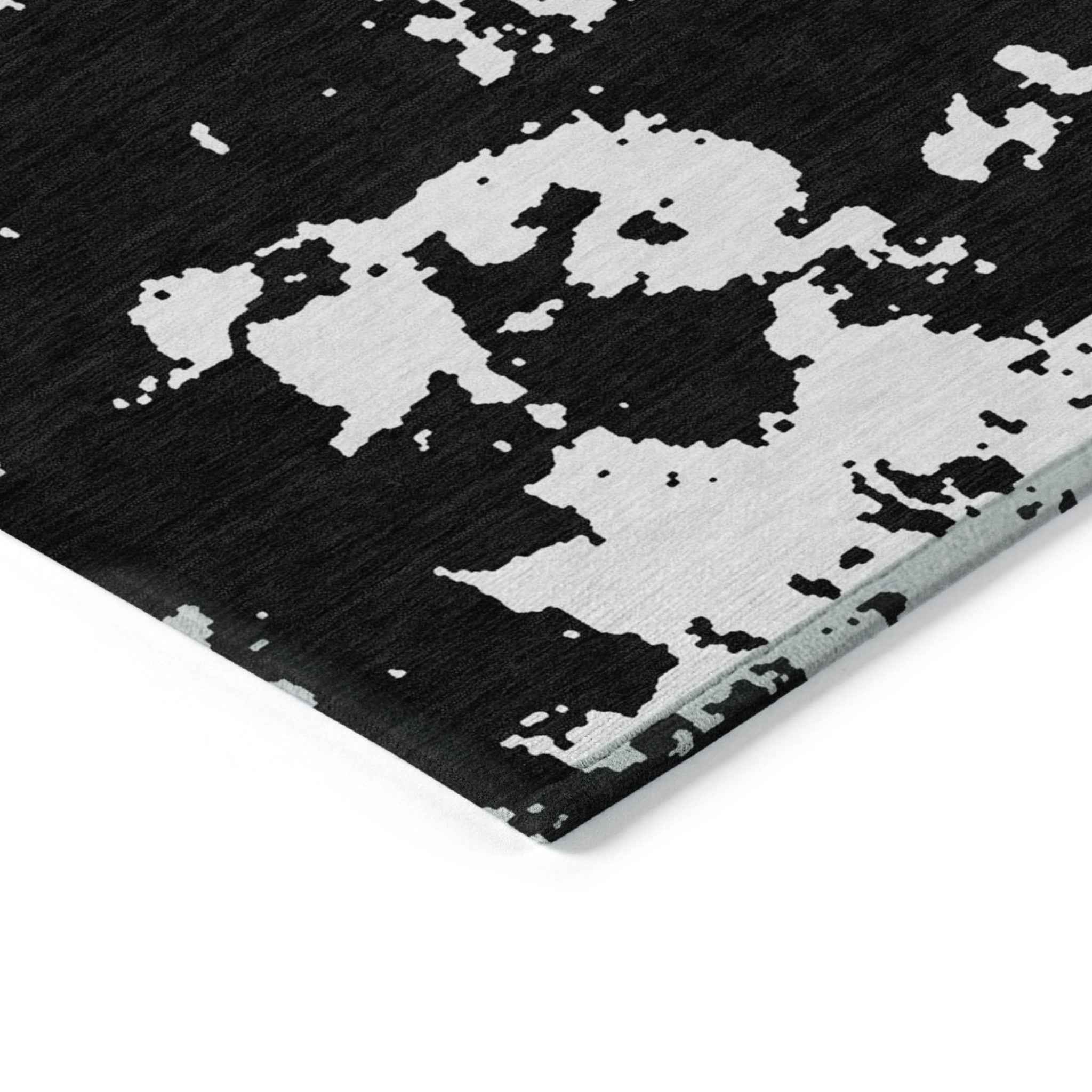 8' X 10' Black And Ivory Abstract Washable Indoor Outdoor Area Rug