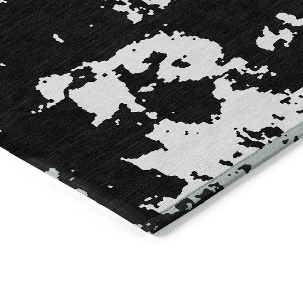 8' X 10' Black And Ivory Abstract Washable Indoor Outdoor Area Rug