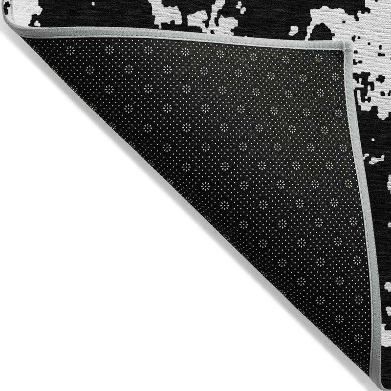 8' X 10' Black And Ivory Abstract Washable Indoor Outdoor Area Rug