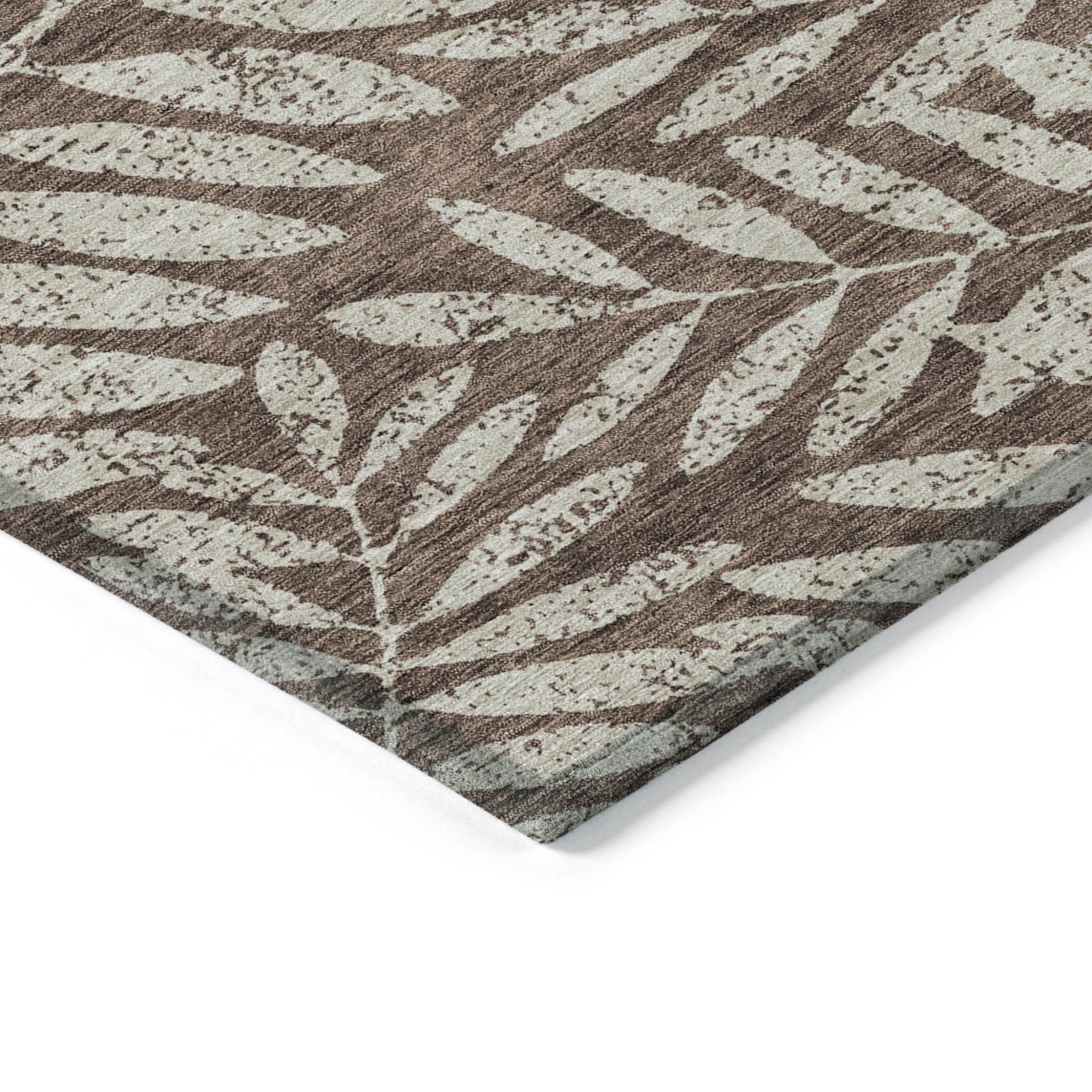 10' X 14' Brown And Beige Floral Washable Indoor Outdoor Area Rug - Outdoor