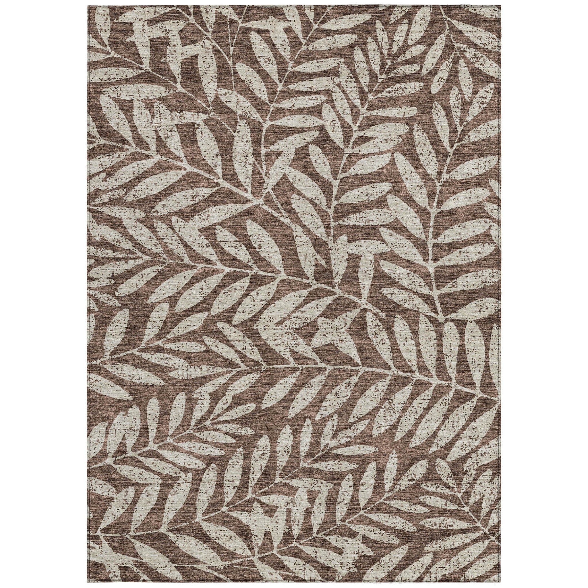 10' X 14' Brown And Beige Floral Washable Indoor Outdoor Area Rug - Outdoor