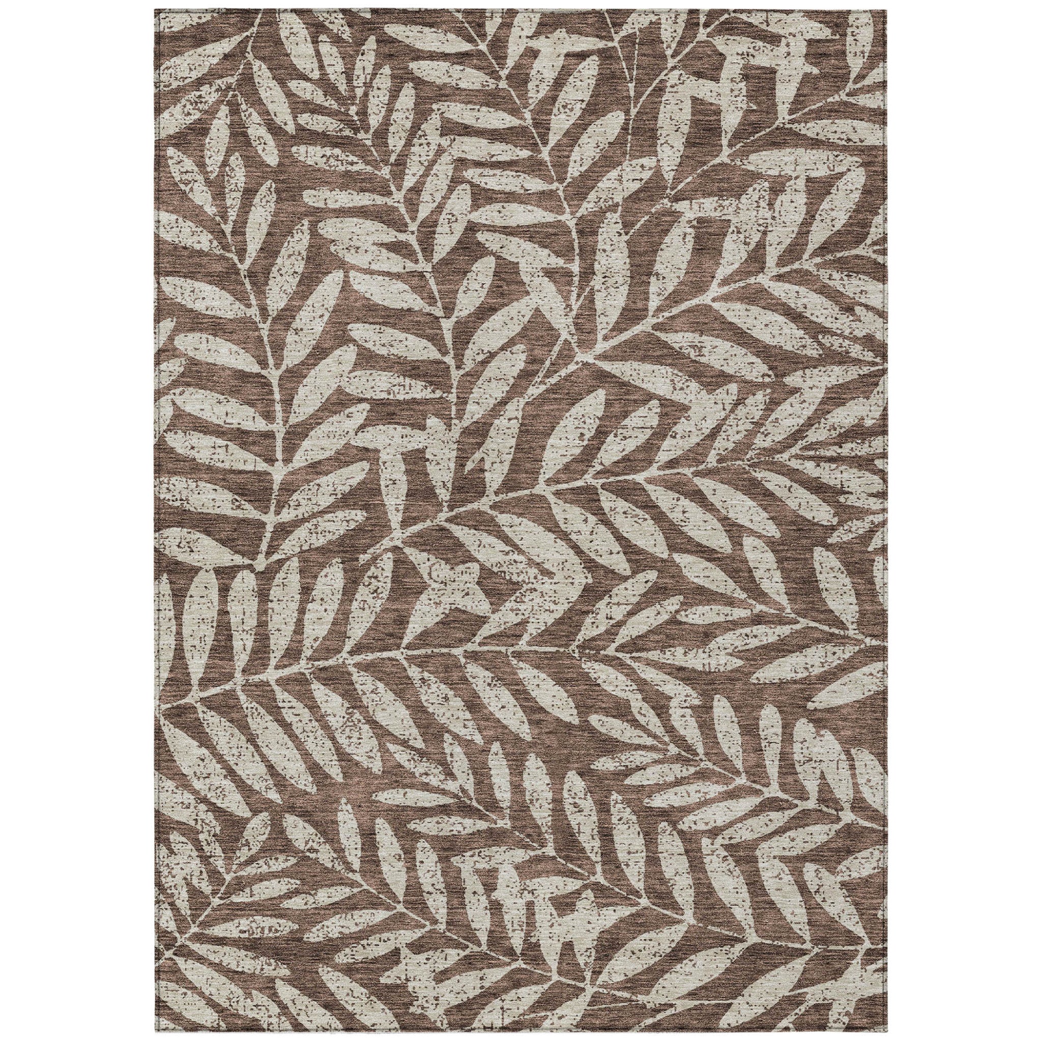 10' X 14' Brown And Beige Floral Washable Indoor Outdoor Area Rug - Outdoor