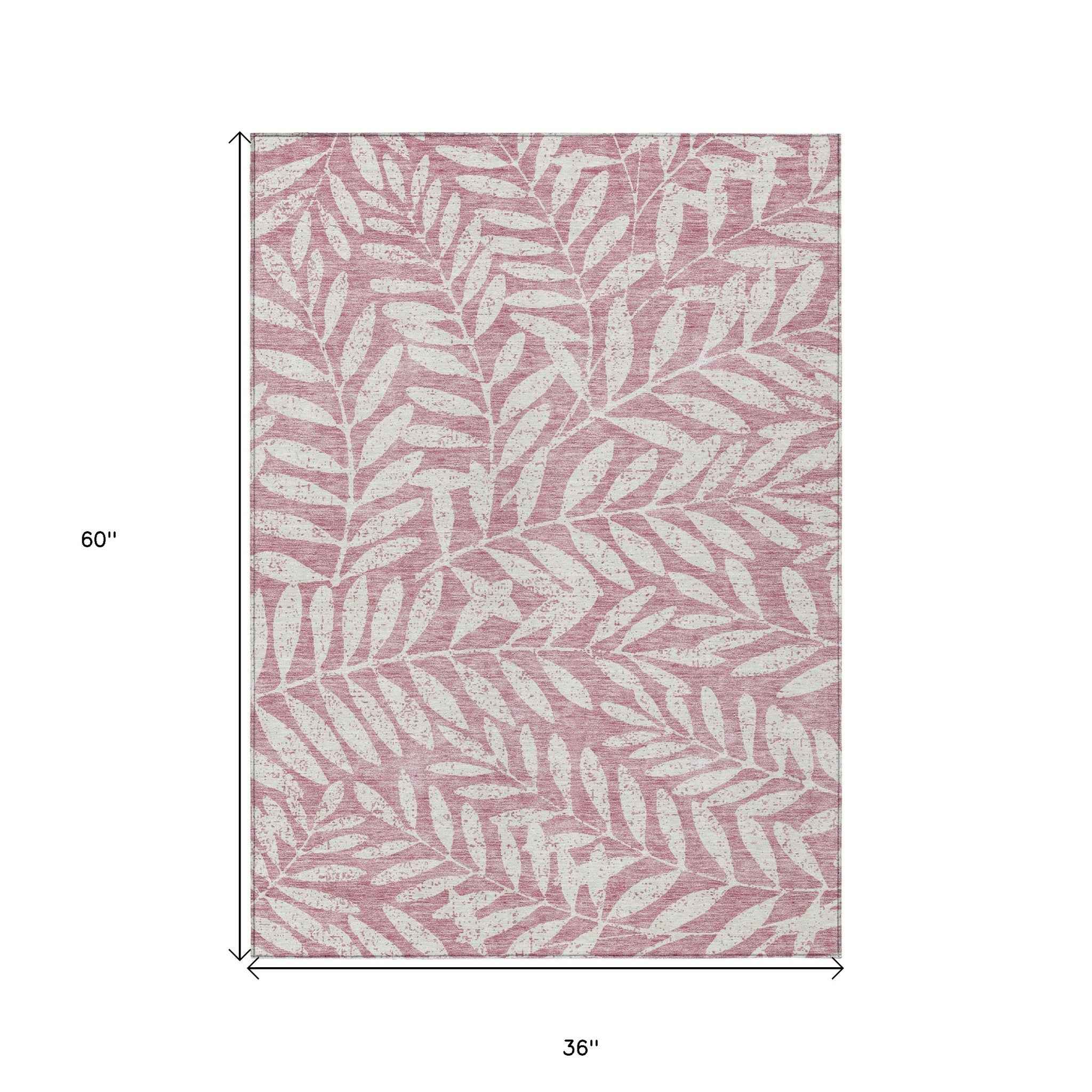 3' X 5' Blush And Ivory Floral Washable Indoor Outdoor Area Rug