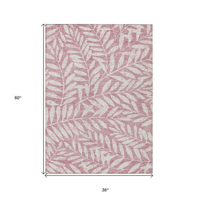 3' X 5' Blush And Ivory Floral Washable Indoor Outdoor Area Rug