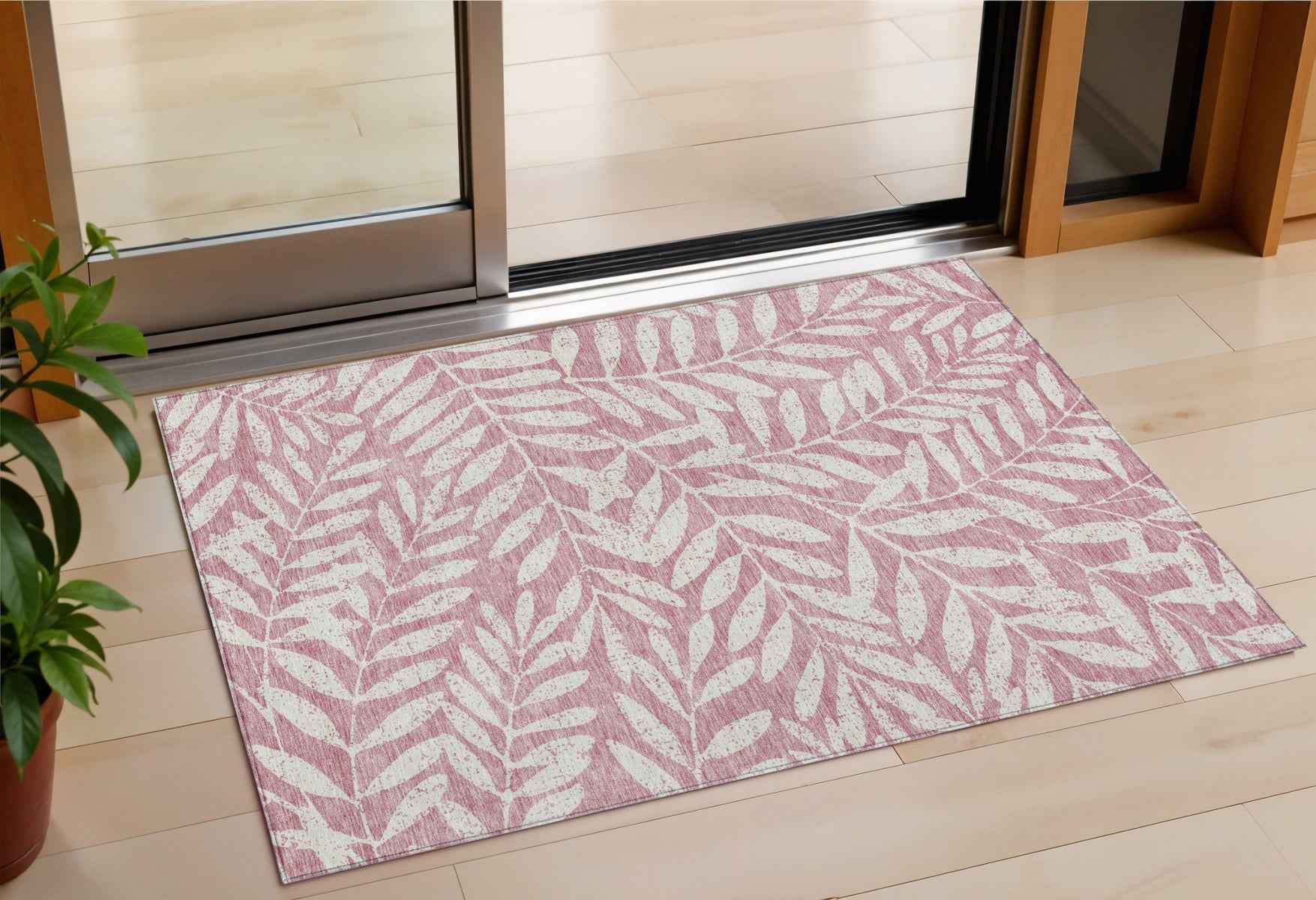 3' X 5' Blush And Ivory Floral Washable Indoor Outdoor Area Rug