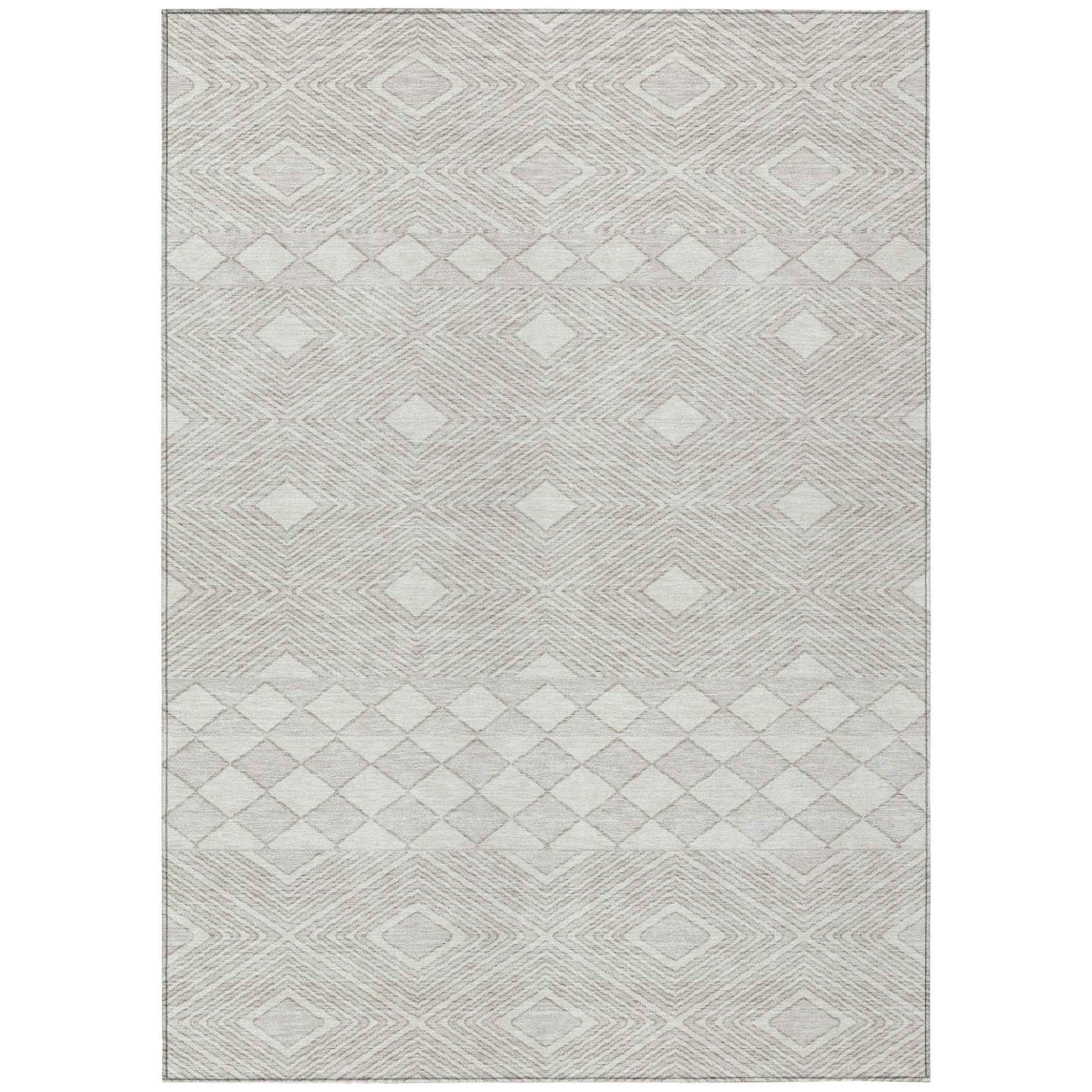 8' X 10' Ivory And Gray Geometric Washable Indoor Outdoor Area Rug