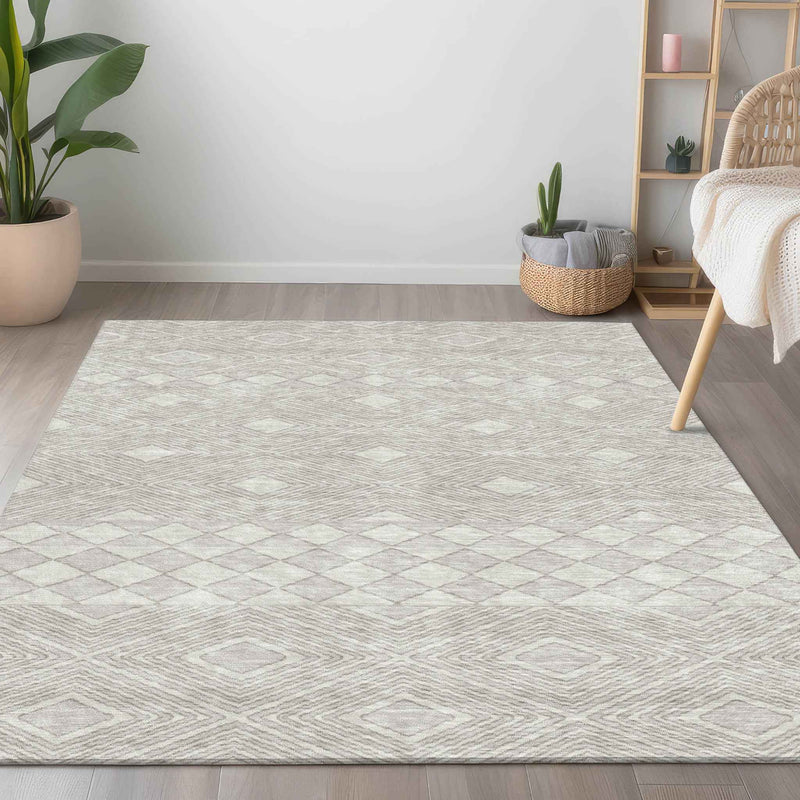 8' X 10' Ivory And Gray Geometric Washable Indoor Outdoor Area Rug