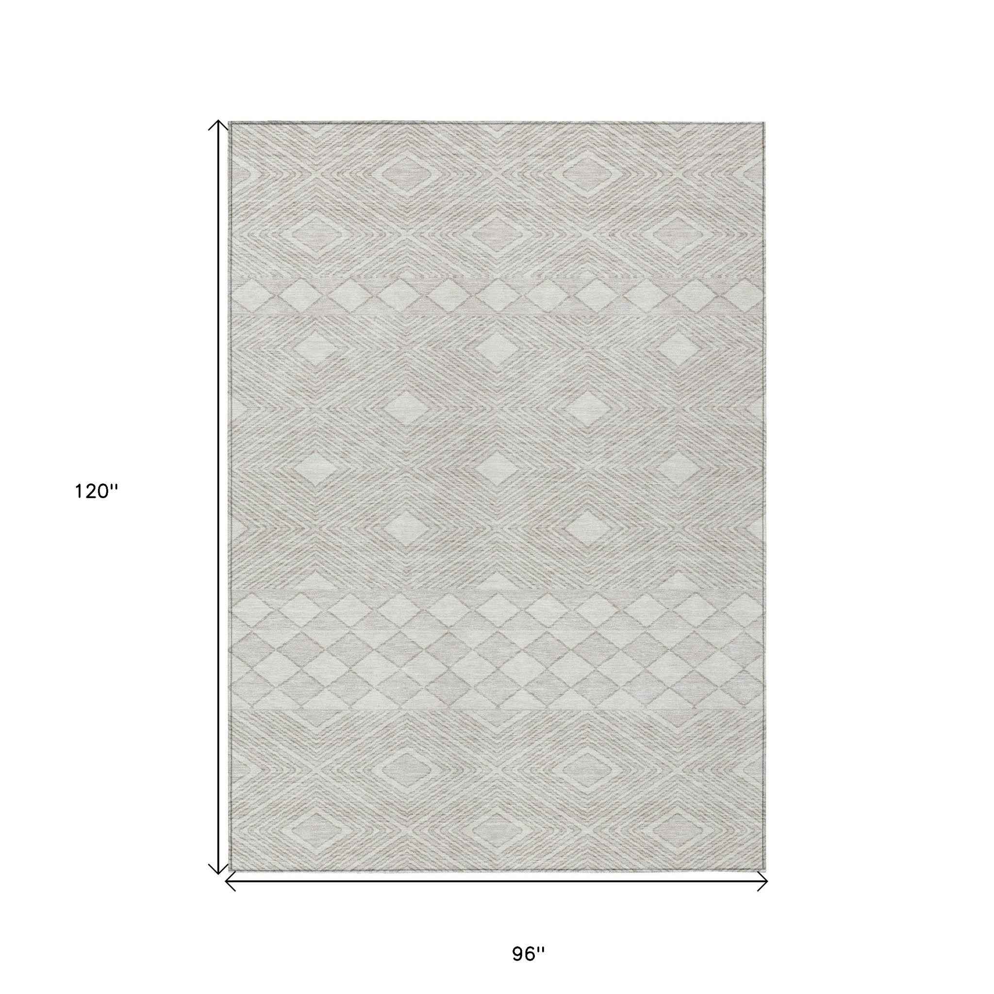 8' X 10' Ivory And Gray Geometric Washable Indoor Outdoor Area Rug