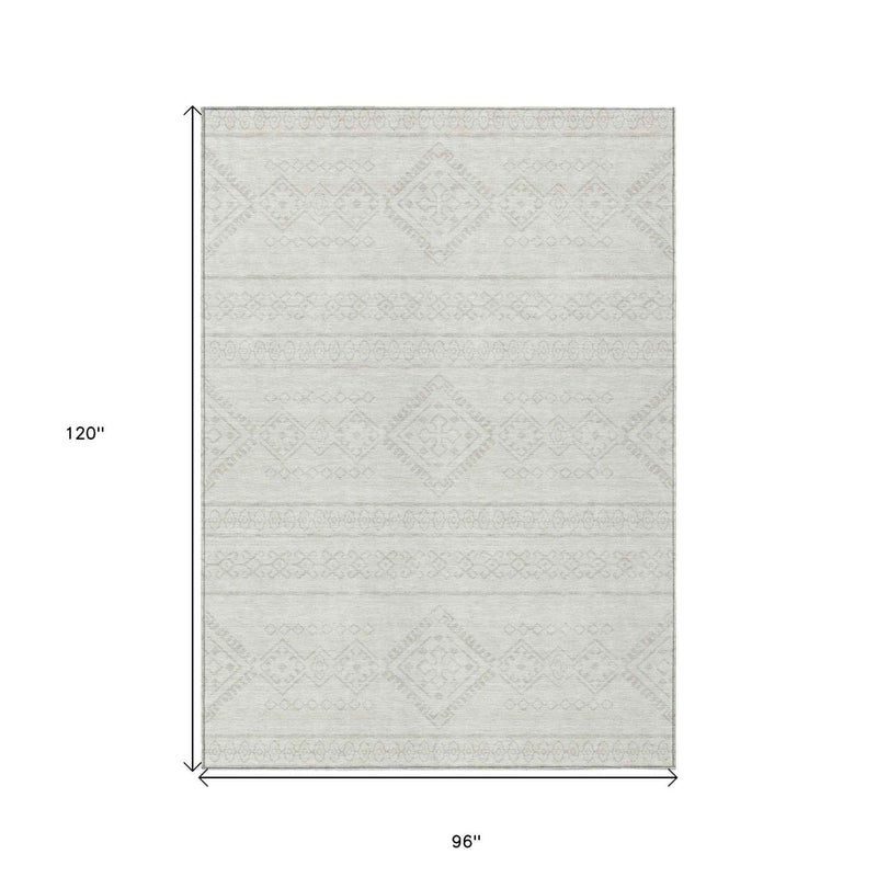 8' X 10' Ivory And Silver Southwestern Washable Indoor Outdoor Area Rug