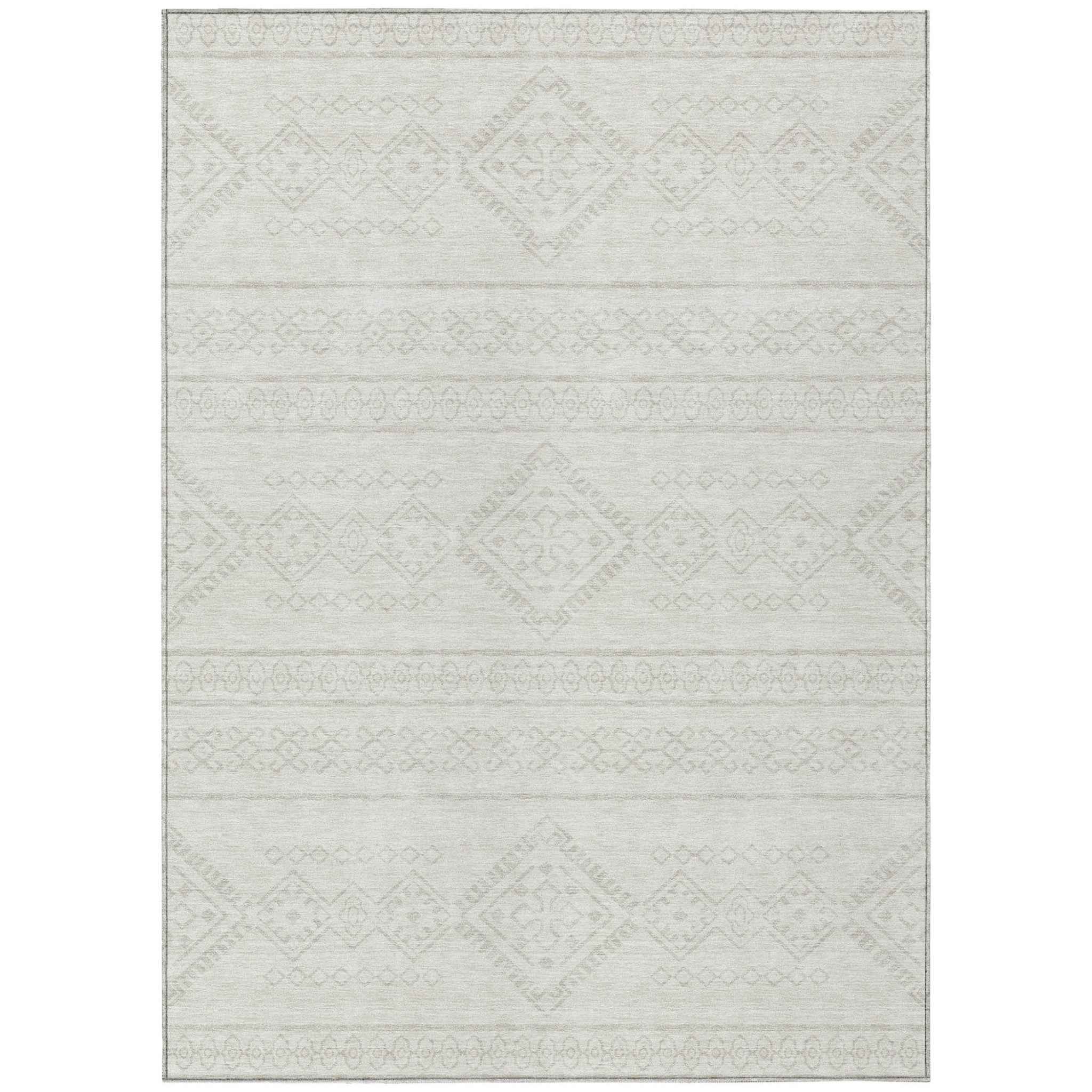 8' X 10' Ivory And Silver Southwestern Washable Indoor Outdoor Area Rug