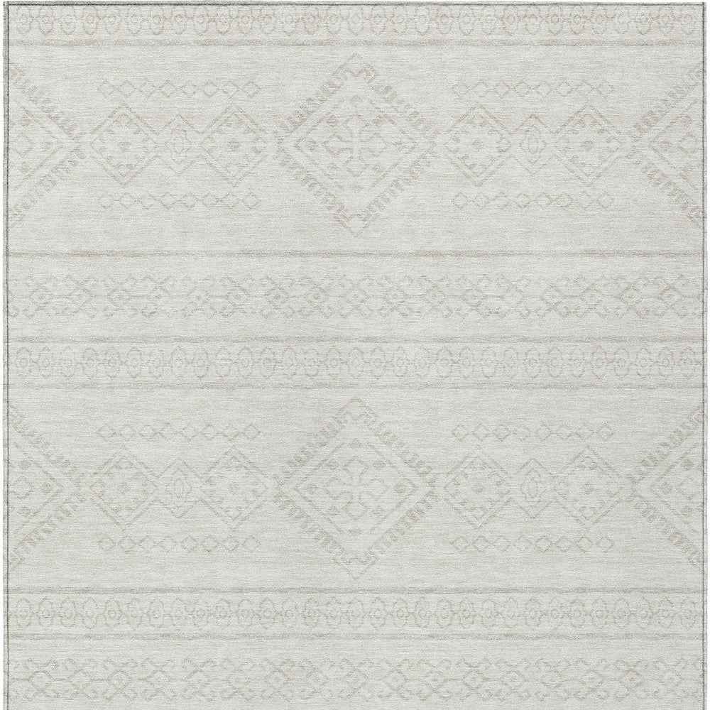 8' X 10' Ivory And Silver Southwestern Washable Indoor Outdoor Area Rug