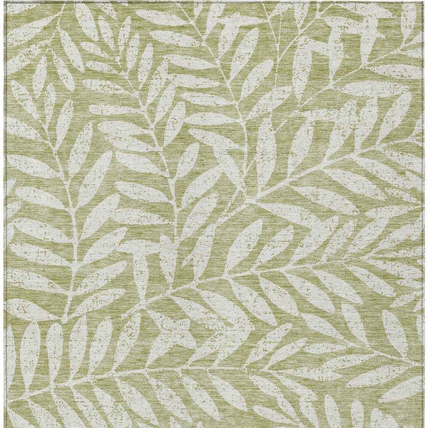 3' X 5' Artichoke Green And Ivory Floral Washable Indoor Outdoor Area Rug
