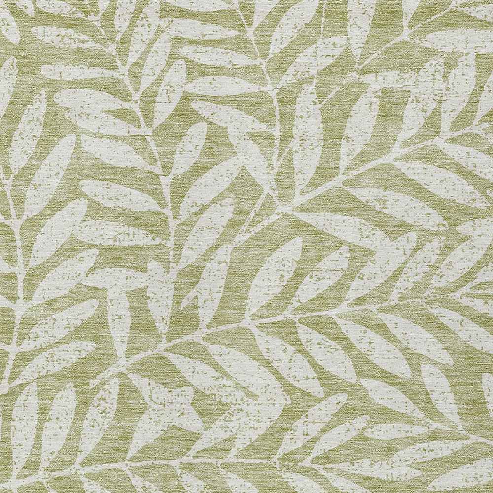 3' X 5' Artichoke Green And Ivory Floral Washable Indoor Outdoor Area Rug