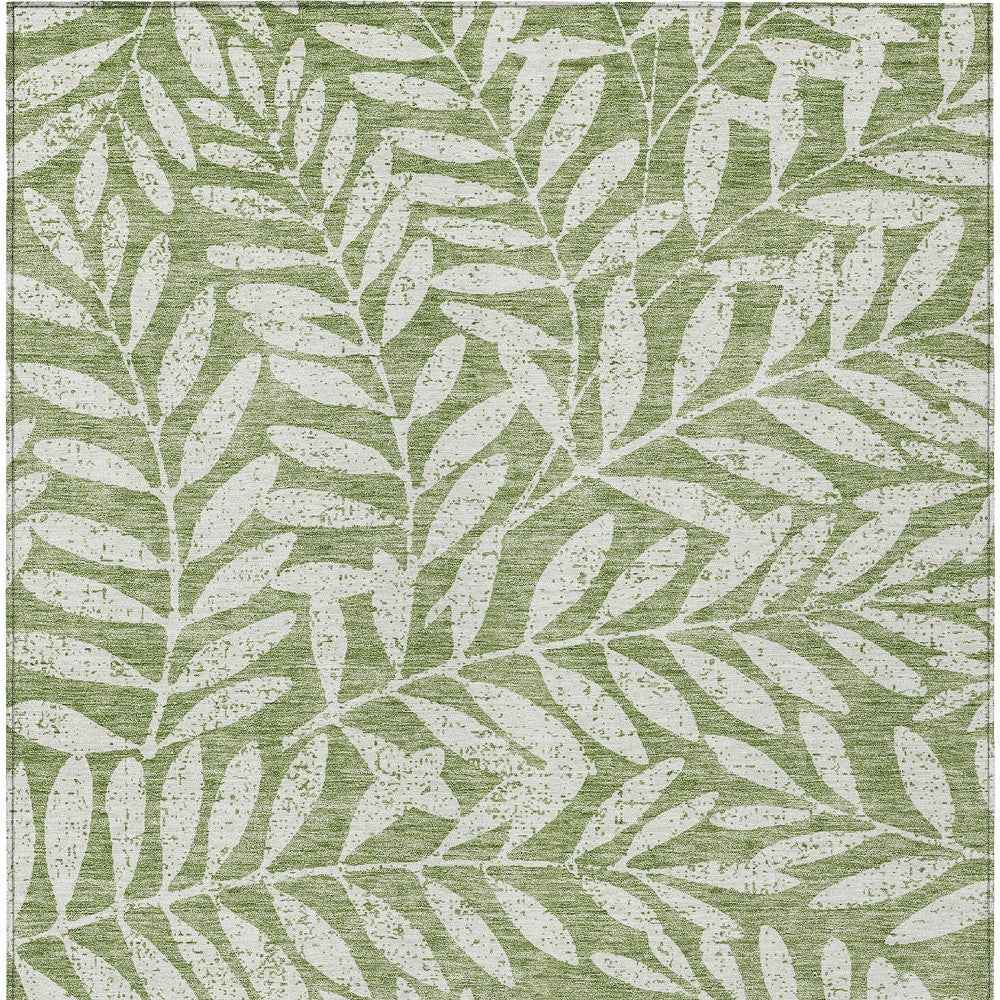 8' X 10' Green And Ivory Floral Washable Indoor Outdoor Area Rug