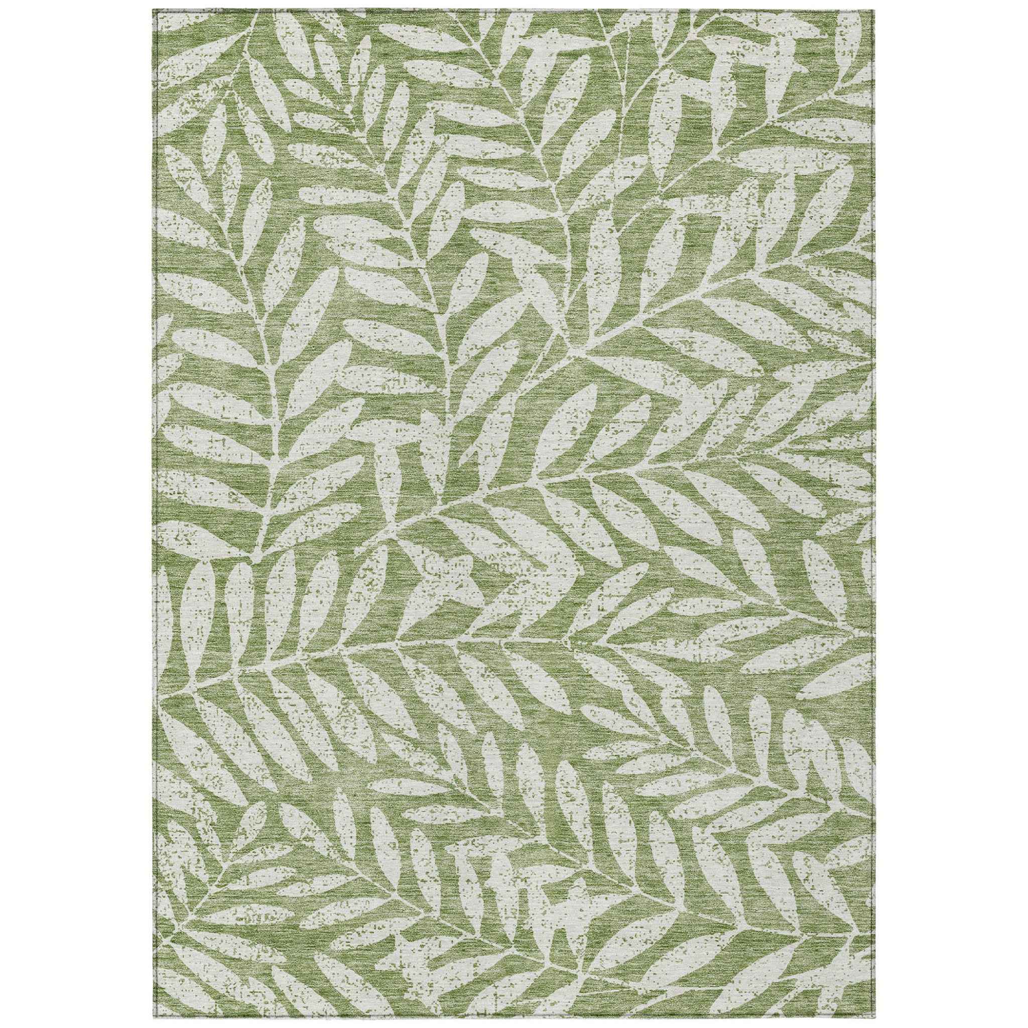 8' X 10' Green And Ivory Floral Washable Indoor Outdoor Area Rug