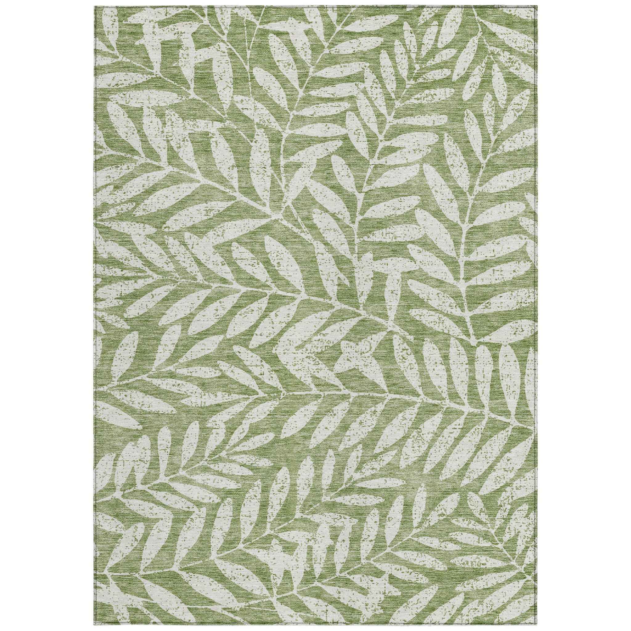 8' X 10' Green And Ivory Floral Washable Indoor Outdoor Area Rug