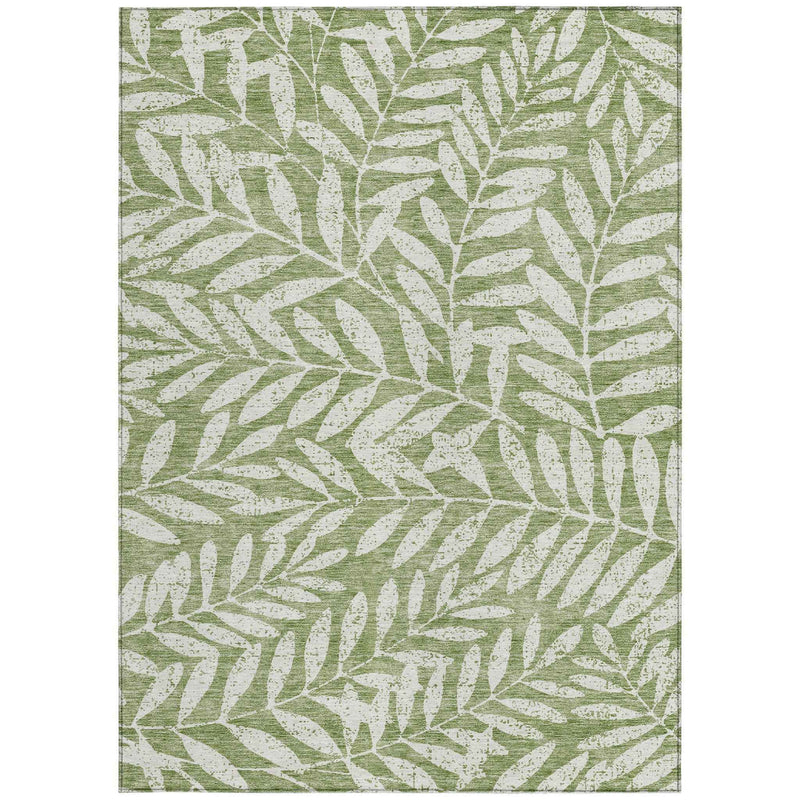 8' X 10' Green And Ivory Floral Washable Indoor Outdoor Area Rug