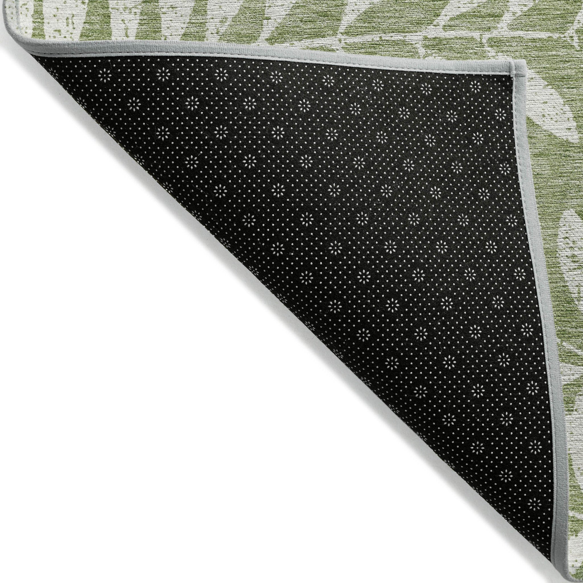 3' X 5' Green And Ivory Floral Washable Indoor Outdoor Area Rug - Outdoor