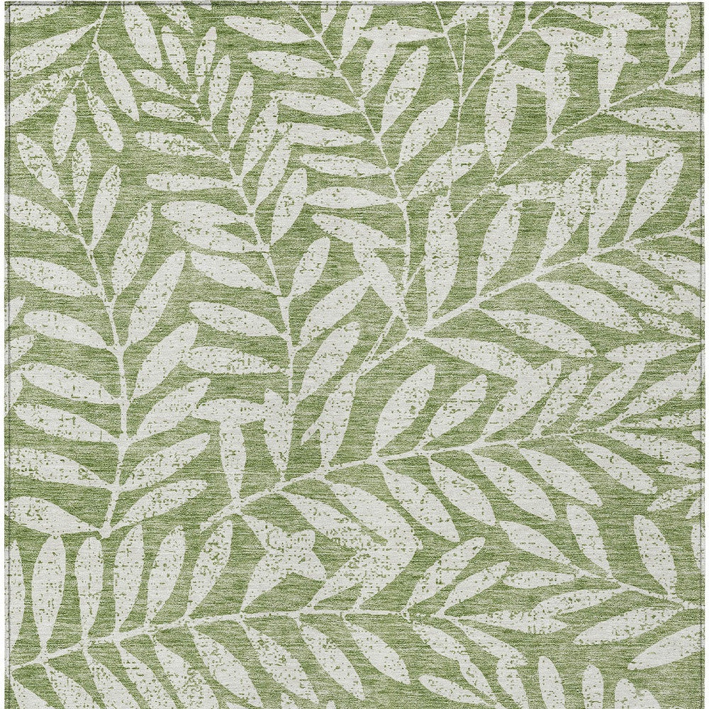 3' X 5' Green And Ivory Floral Washable Indoor Outdoor Area Rug - Outdoor