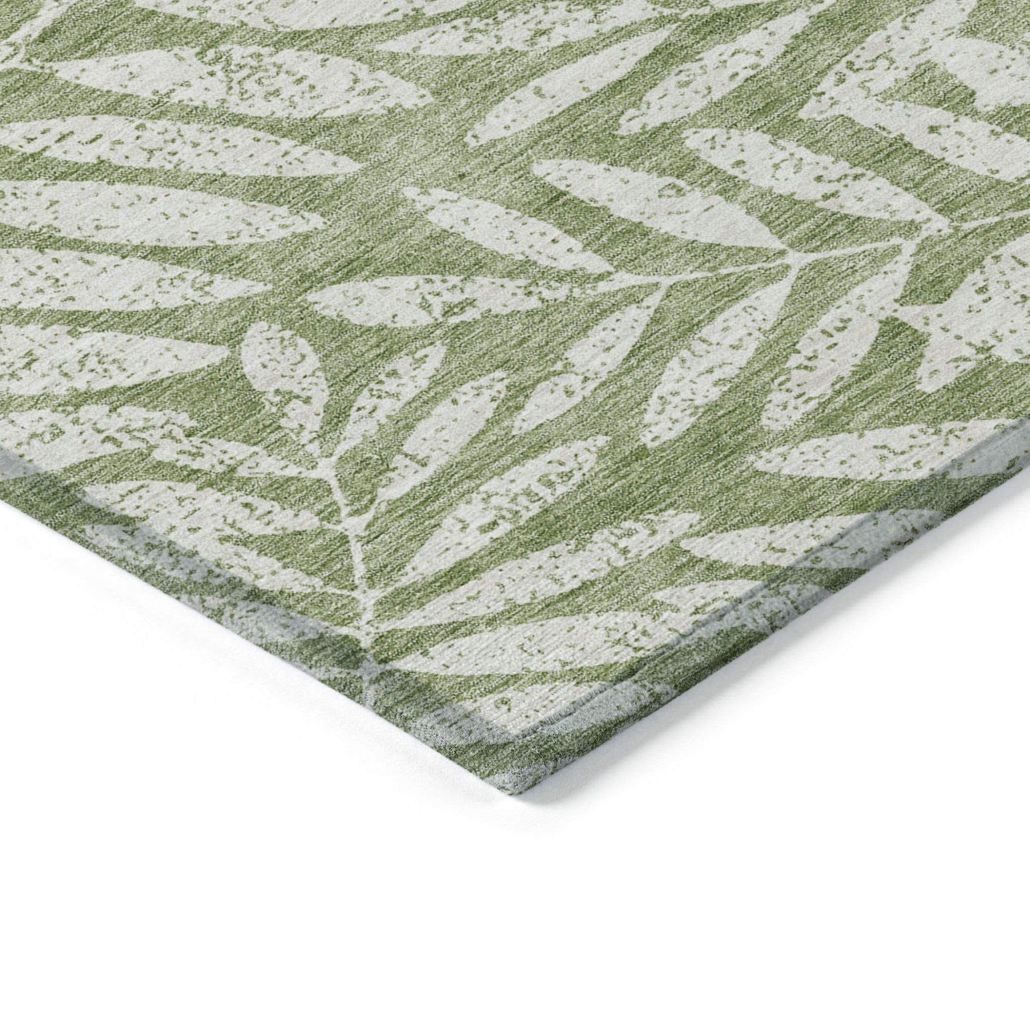 3' X 5' Green And Ivory Floral Washable Indoor Outdoor Area Rug - Outdoor