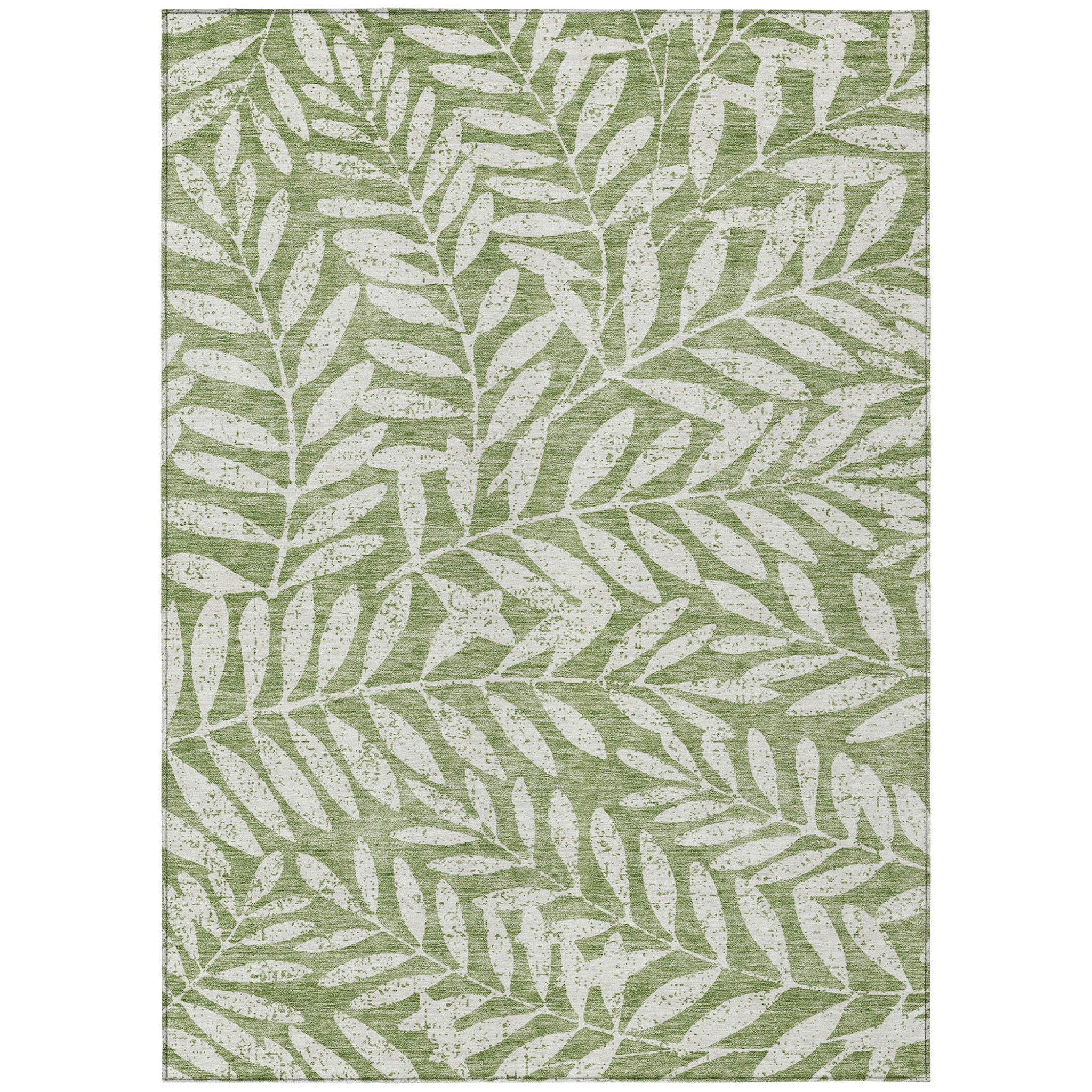 3' X 5' Green And Ivory Floral Washable Indoor Outdoor Area Rug - Outdoor