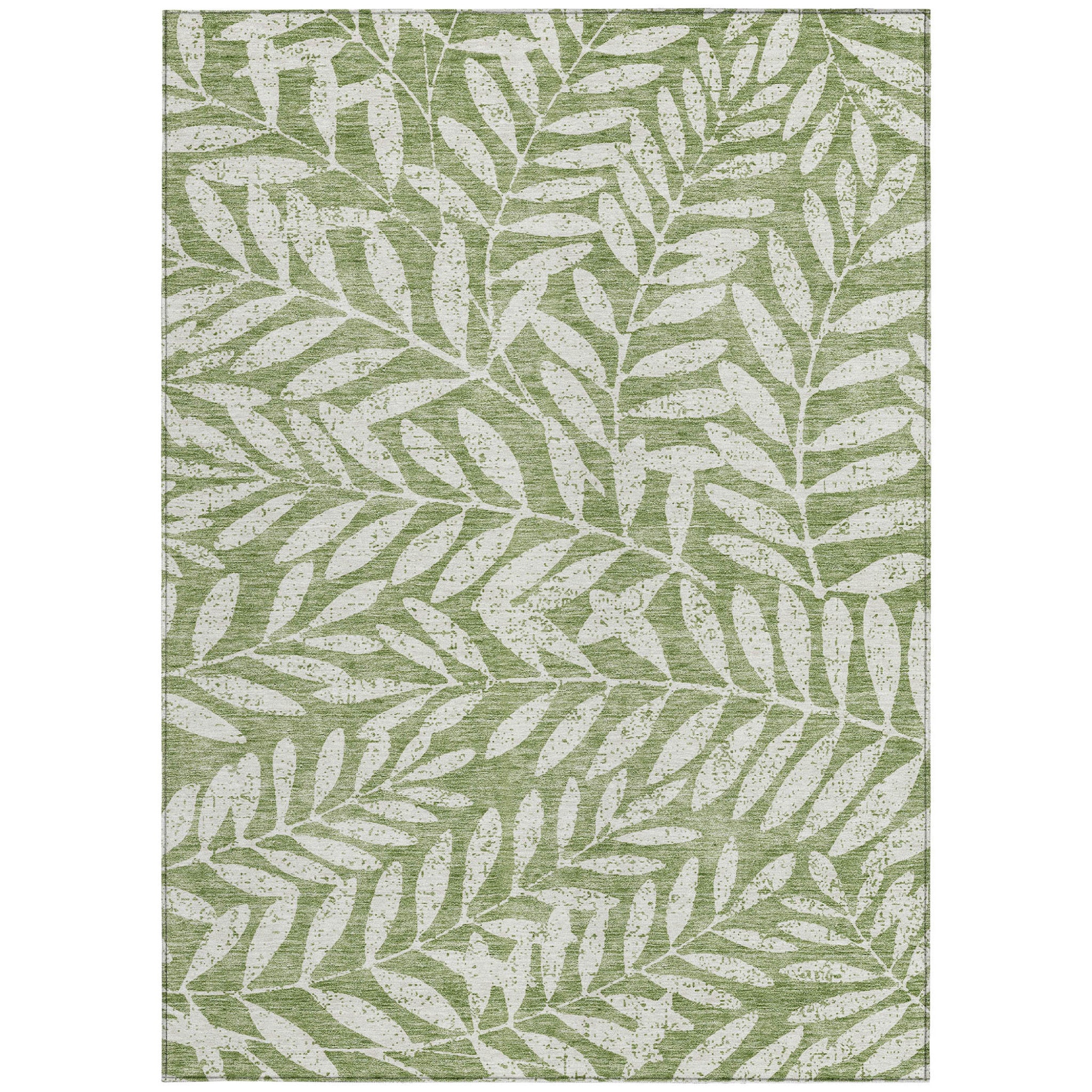 3' X 5' Green And Ivory Floral Washable Indoor Outdoor Area Rug - Outdoor