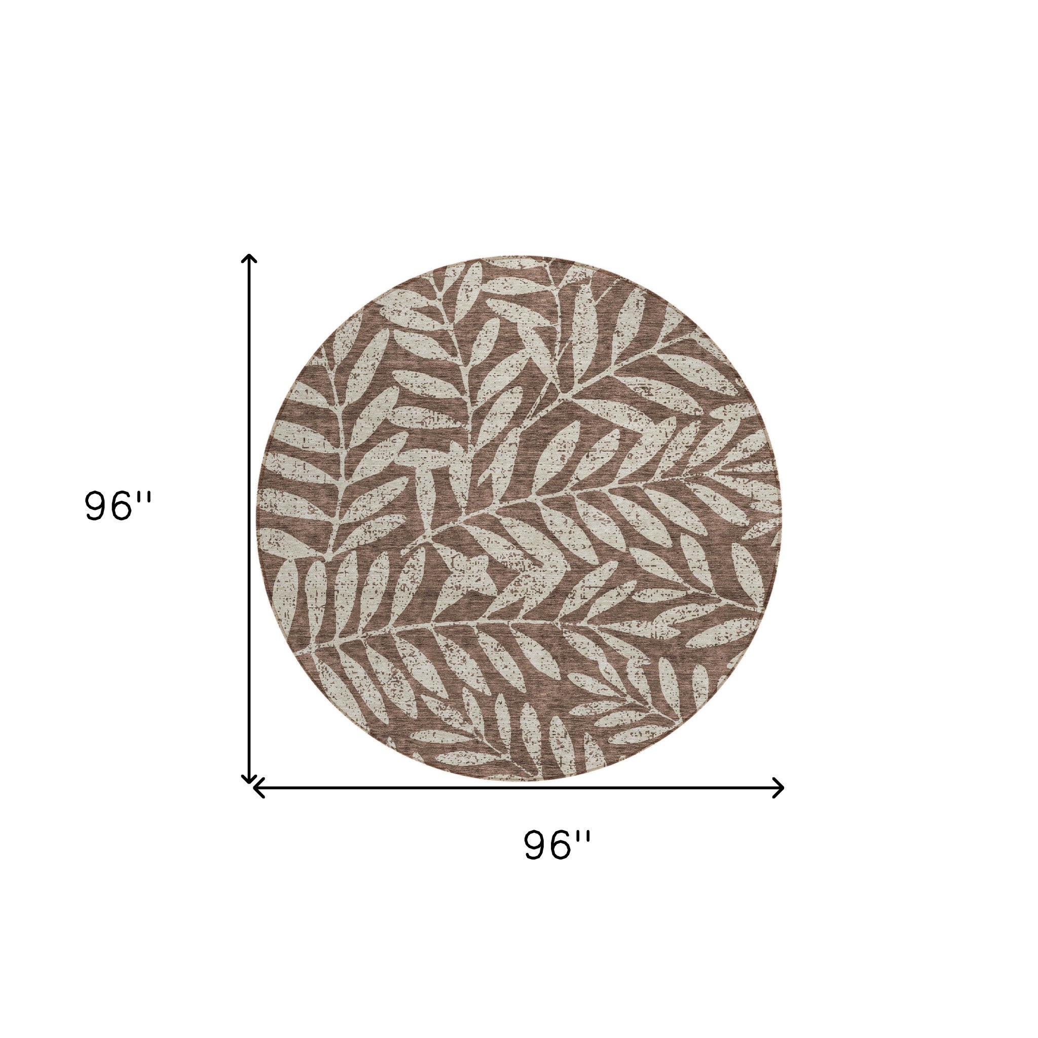 8' Brown And Beige Round Floral Washable Indoor Outdoor Area Rug - Outdoor