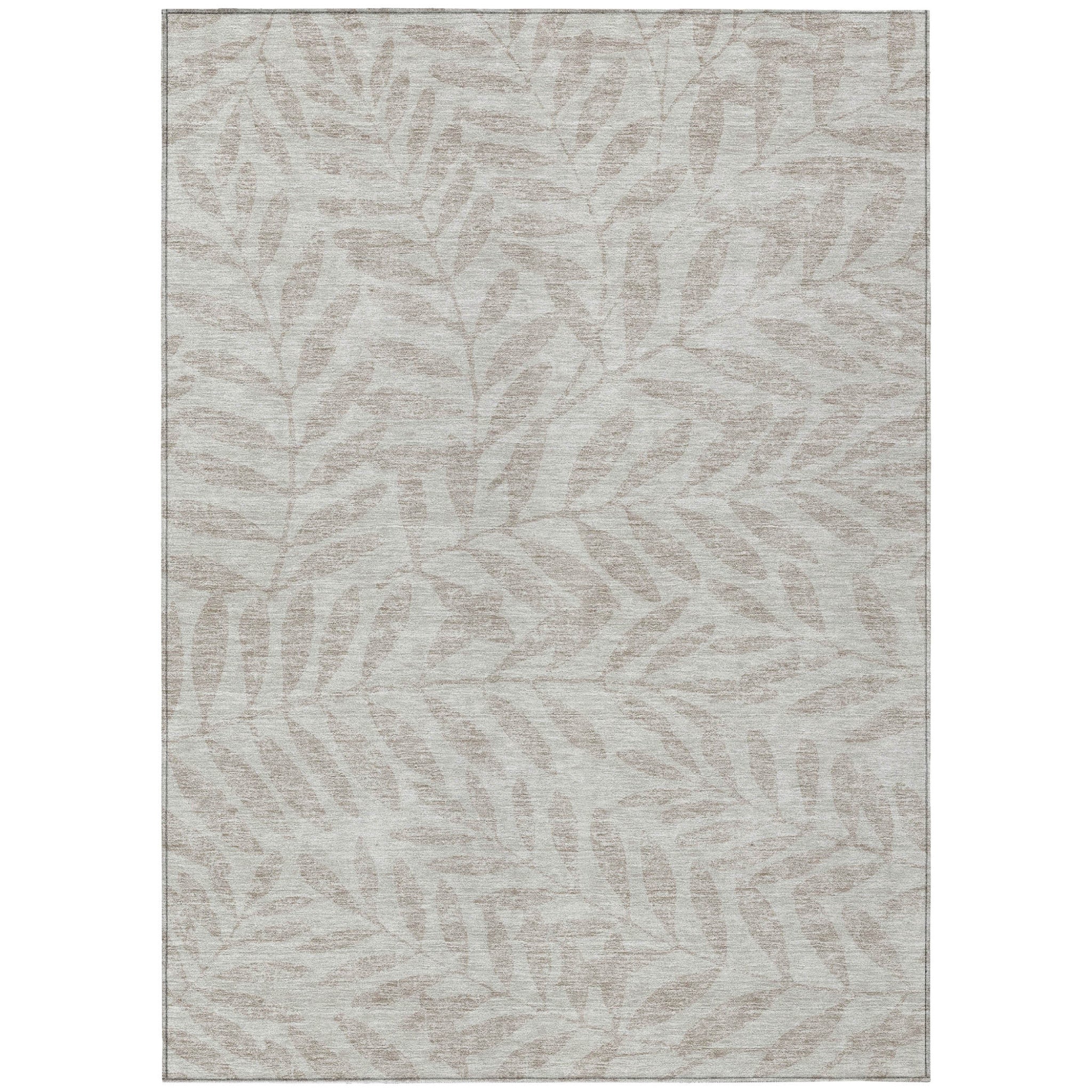 5' X 8' Taupe And Beige Floral Washable Indoor Outdoor Area Rug - Outdoor