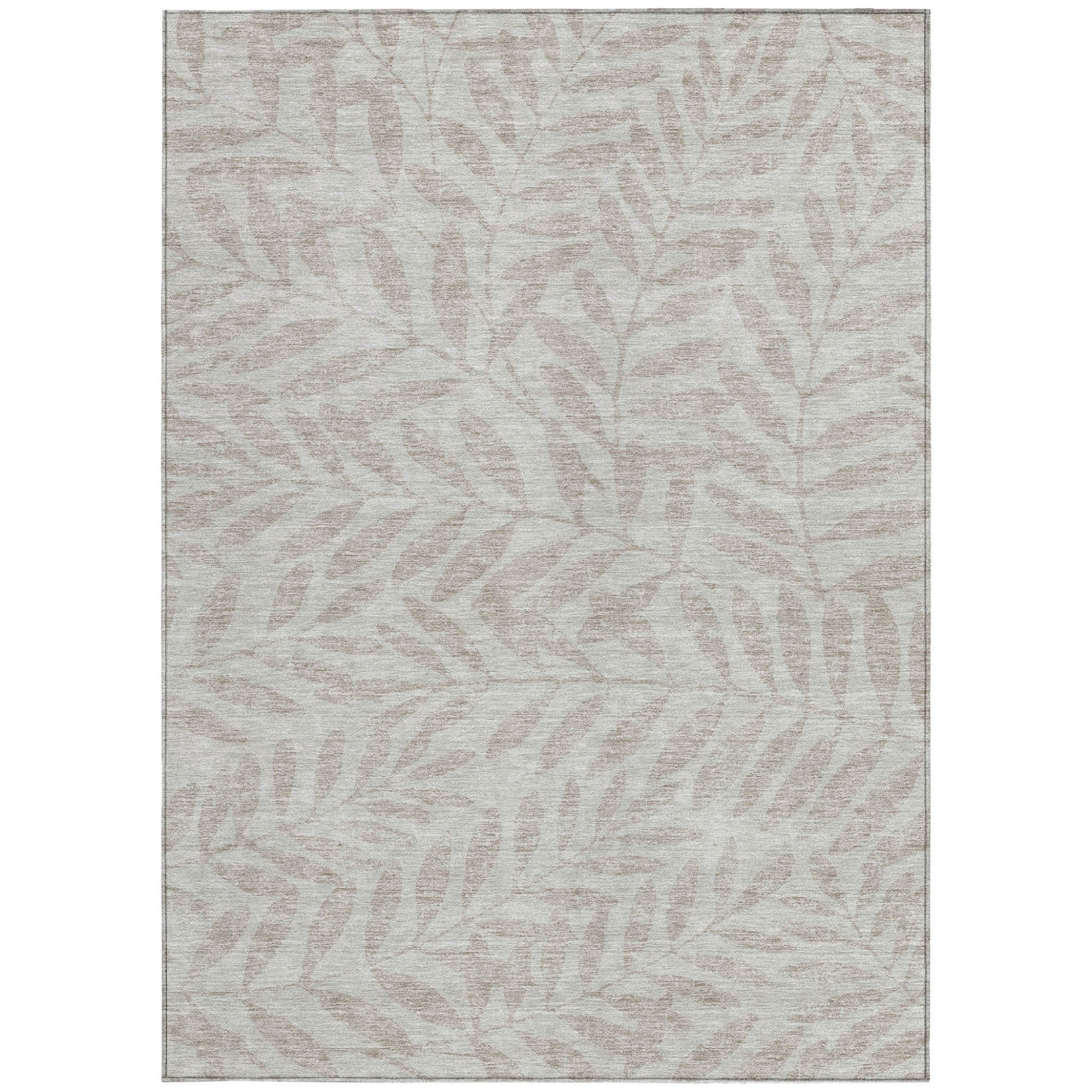 5' X 8' Taupe And Beige Floral Washable Indoor Outdoor Area Rug - Outdoor